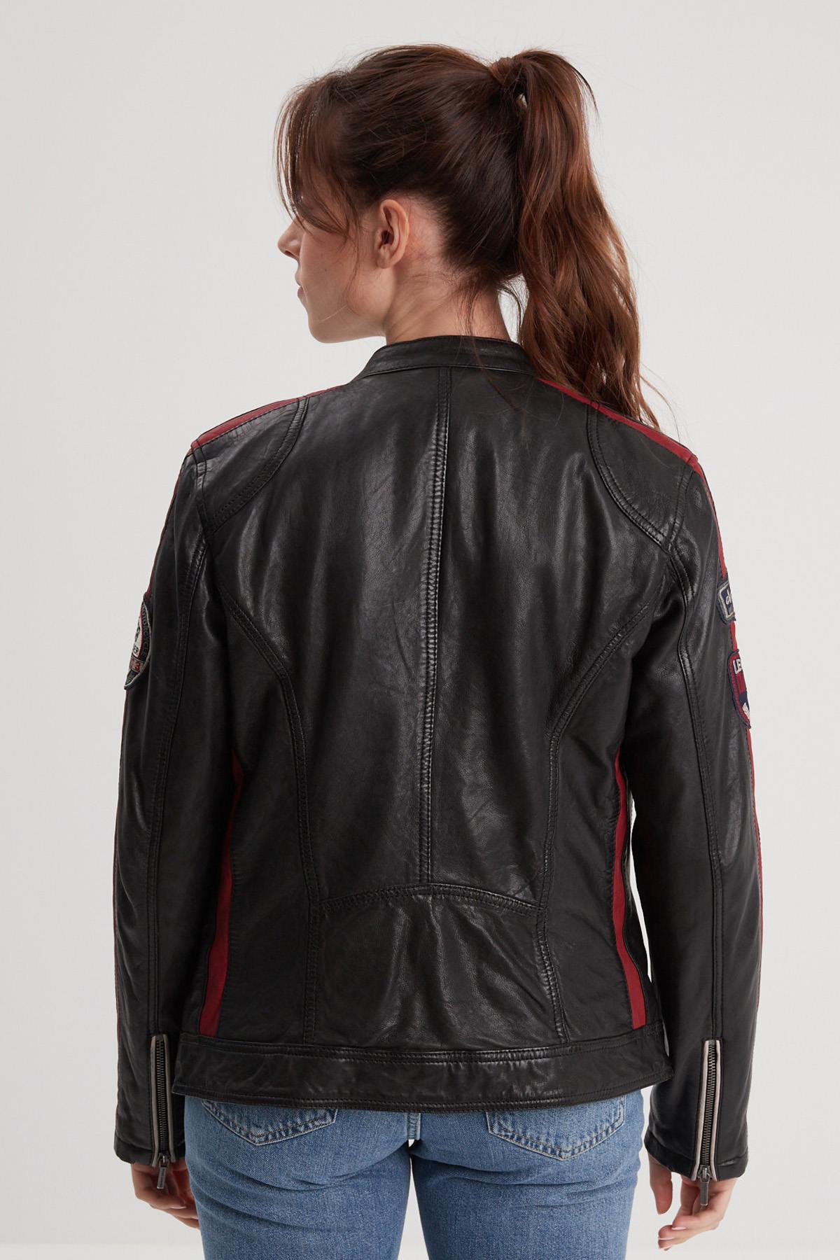 Black racing leather jacket for women - Image n°4