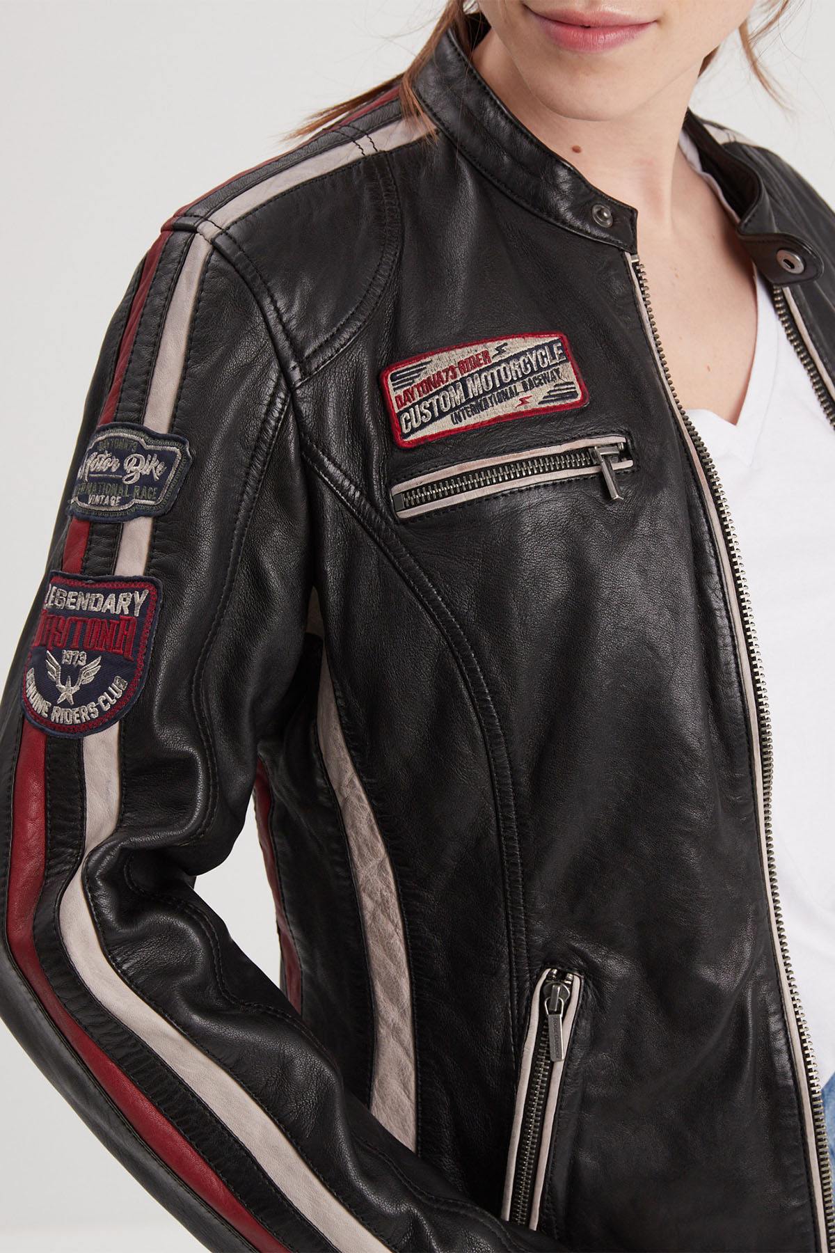 Black racing leather jacket for women - Image n°5