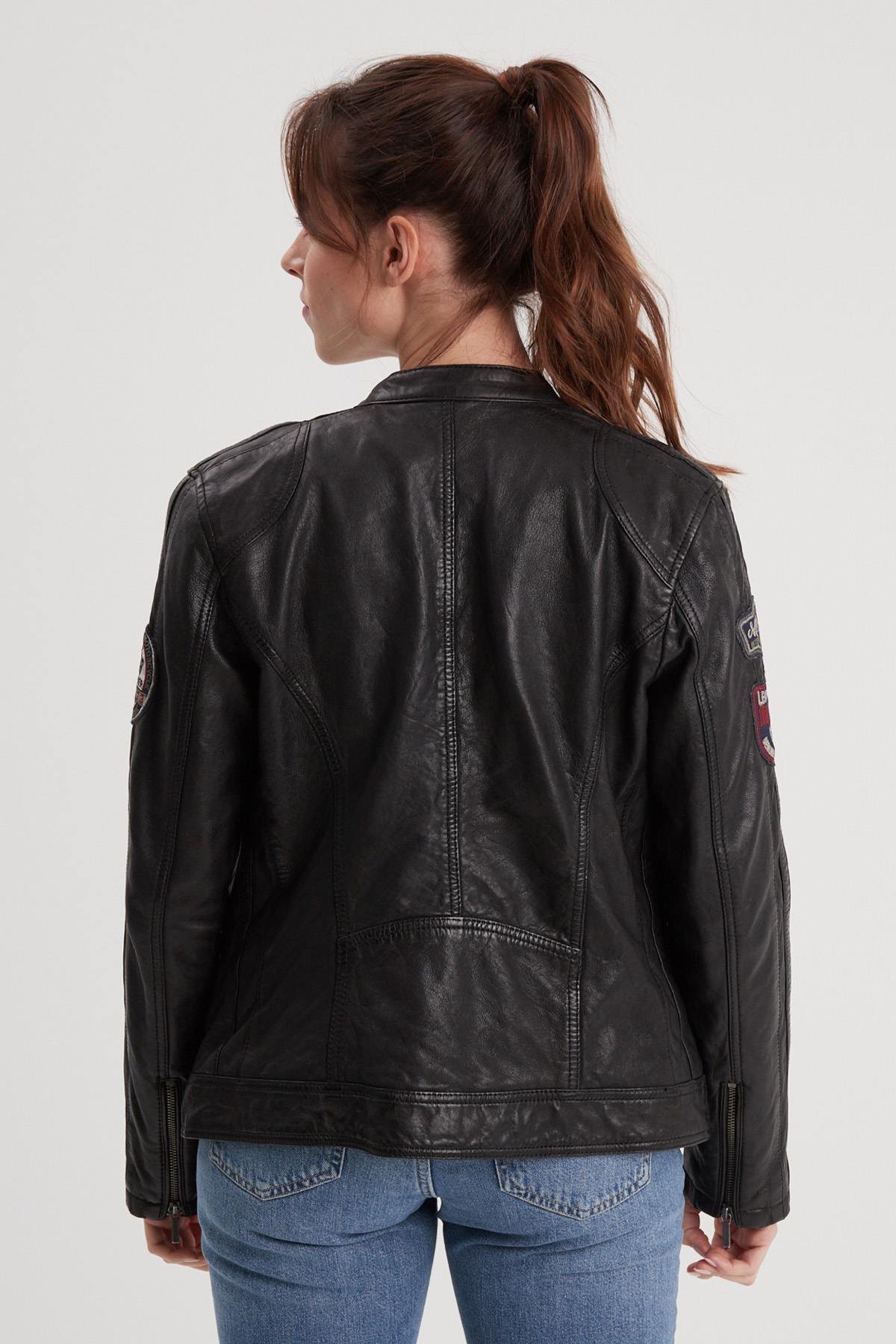 Black leather biker jacket for women - Image n°4