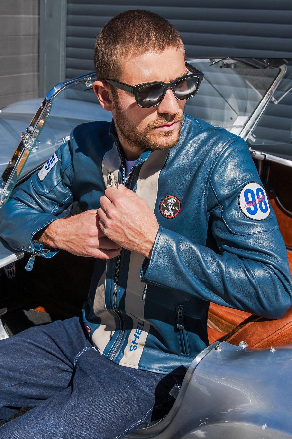 Carroll Shelby jacket in blue leather - Image n°2