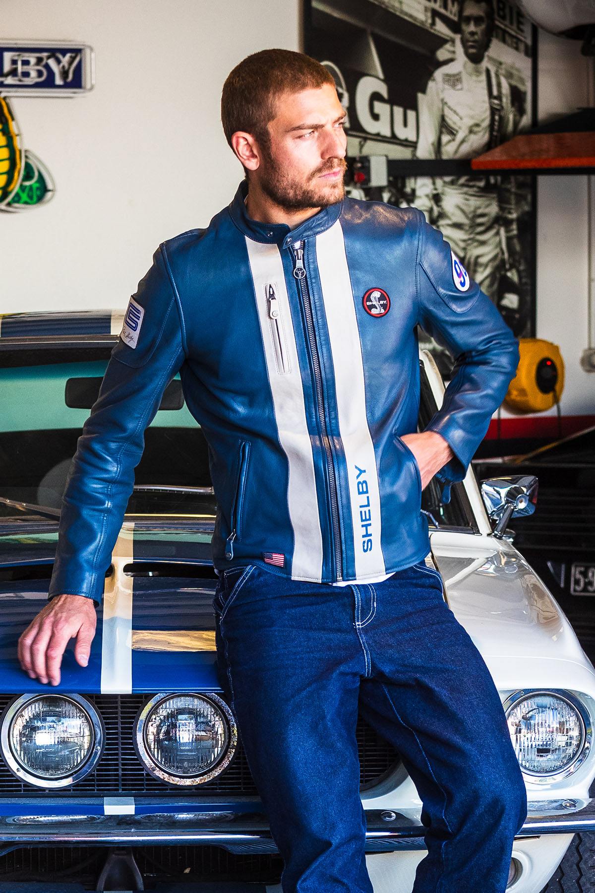 Carroll Shelby jacket in blue leather - Image n°1