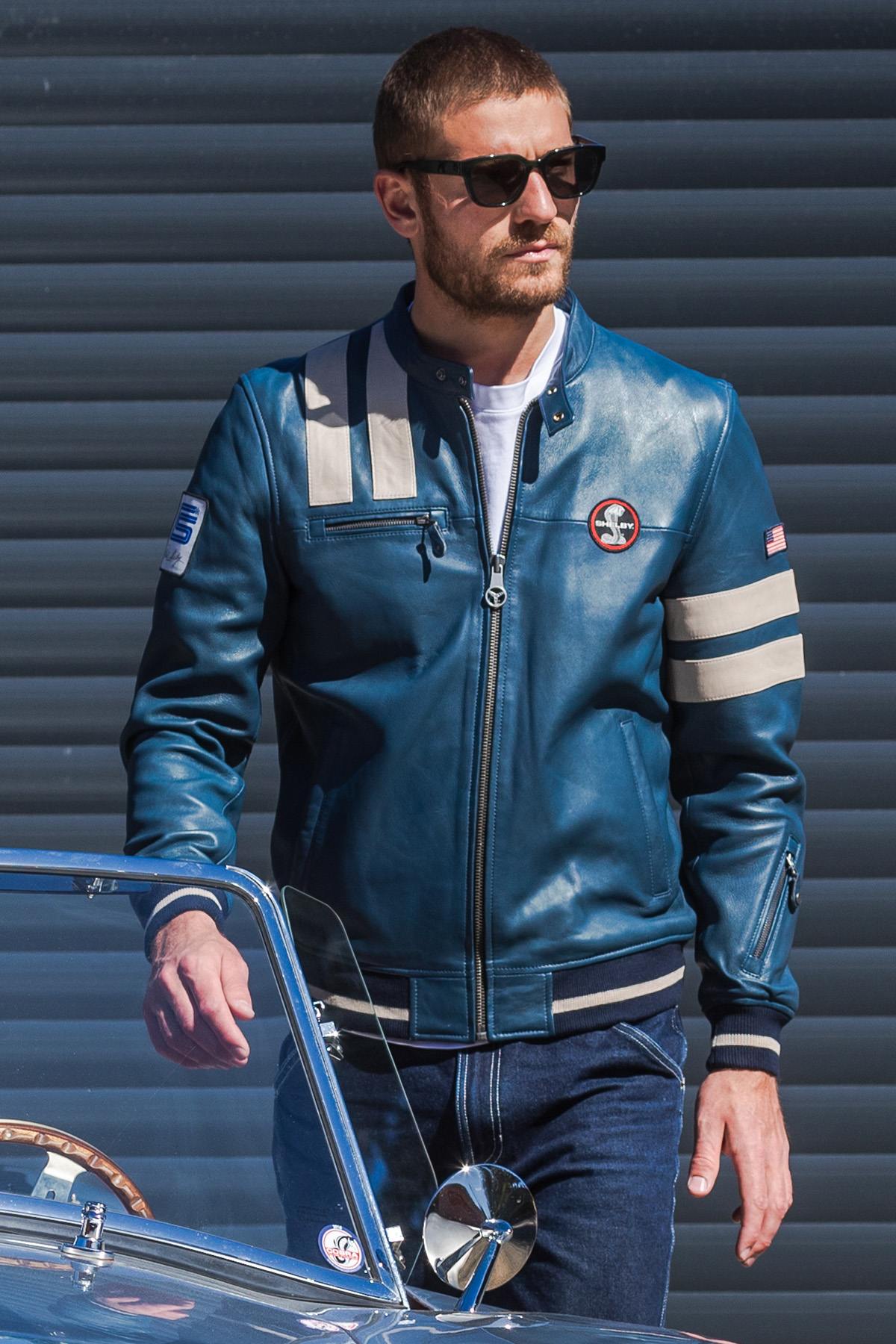 Royal Blue Shelby Leather Jacket - Image n°1