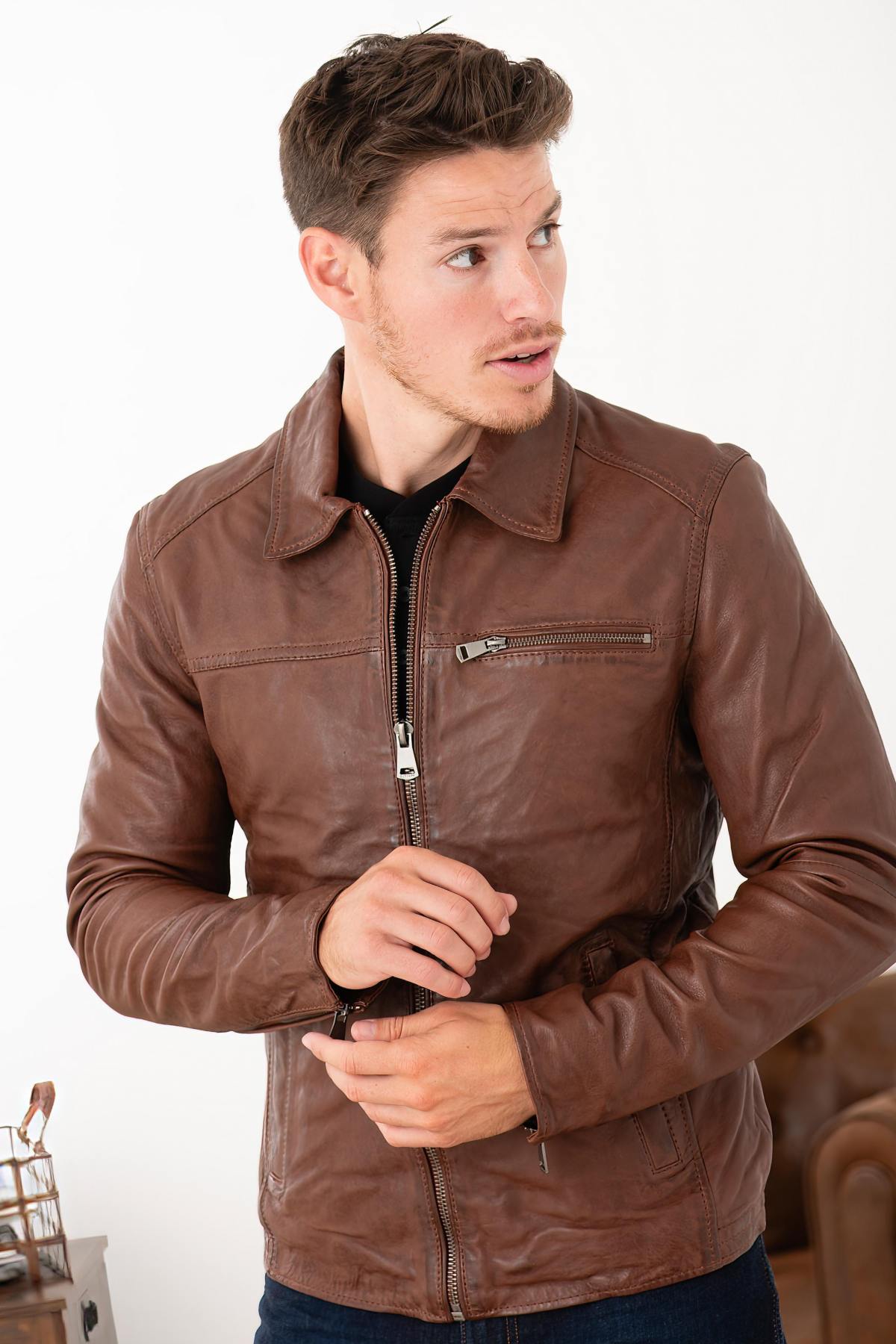 Men's fitted leather shirt collar - Image n°3