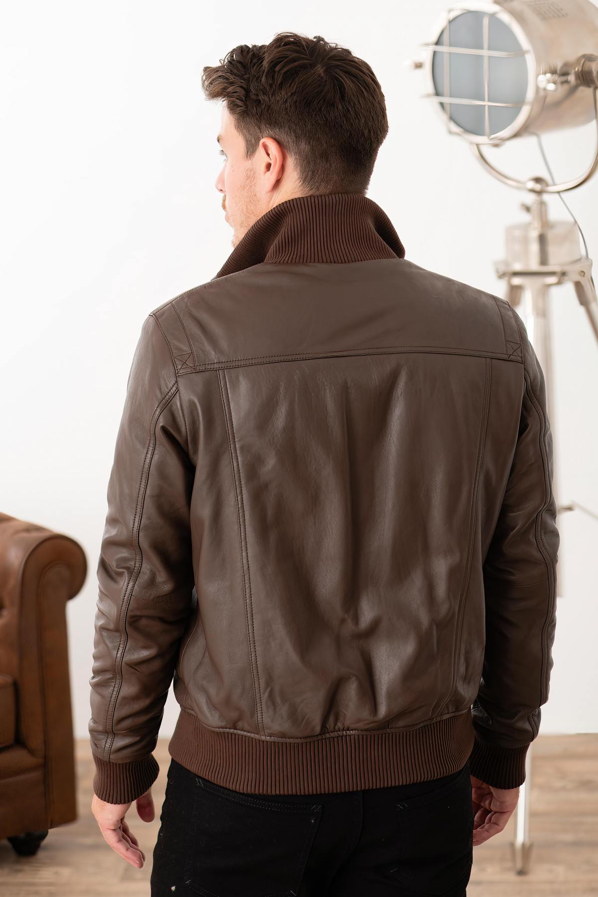 Genuine leather jacket with ribbing - Image n°2