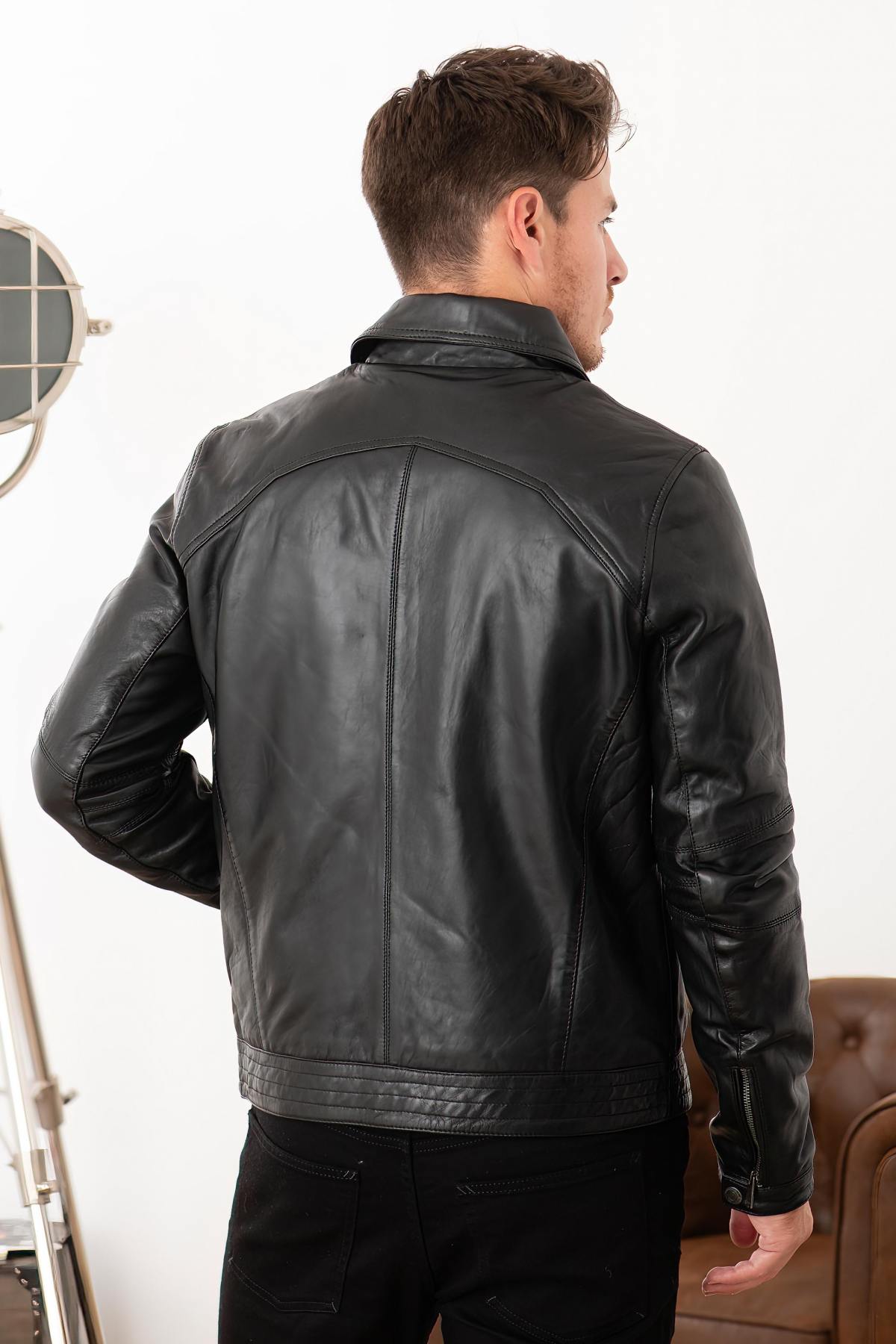 Classic Black Redskins Leather Jacket - Image n°5