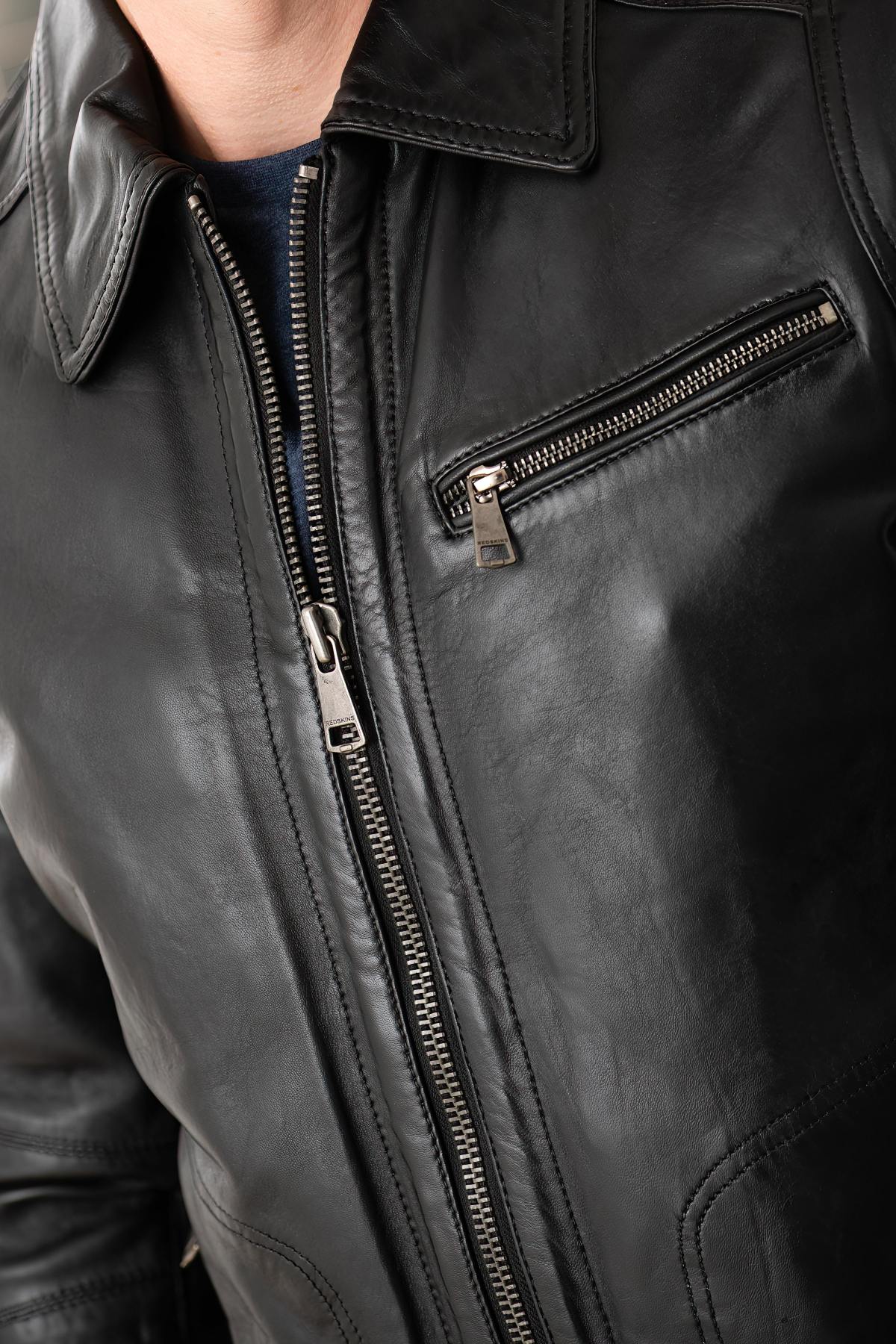 Classic Black Redskins Leather Jacket - Image n°6