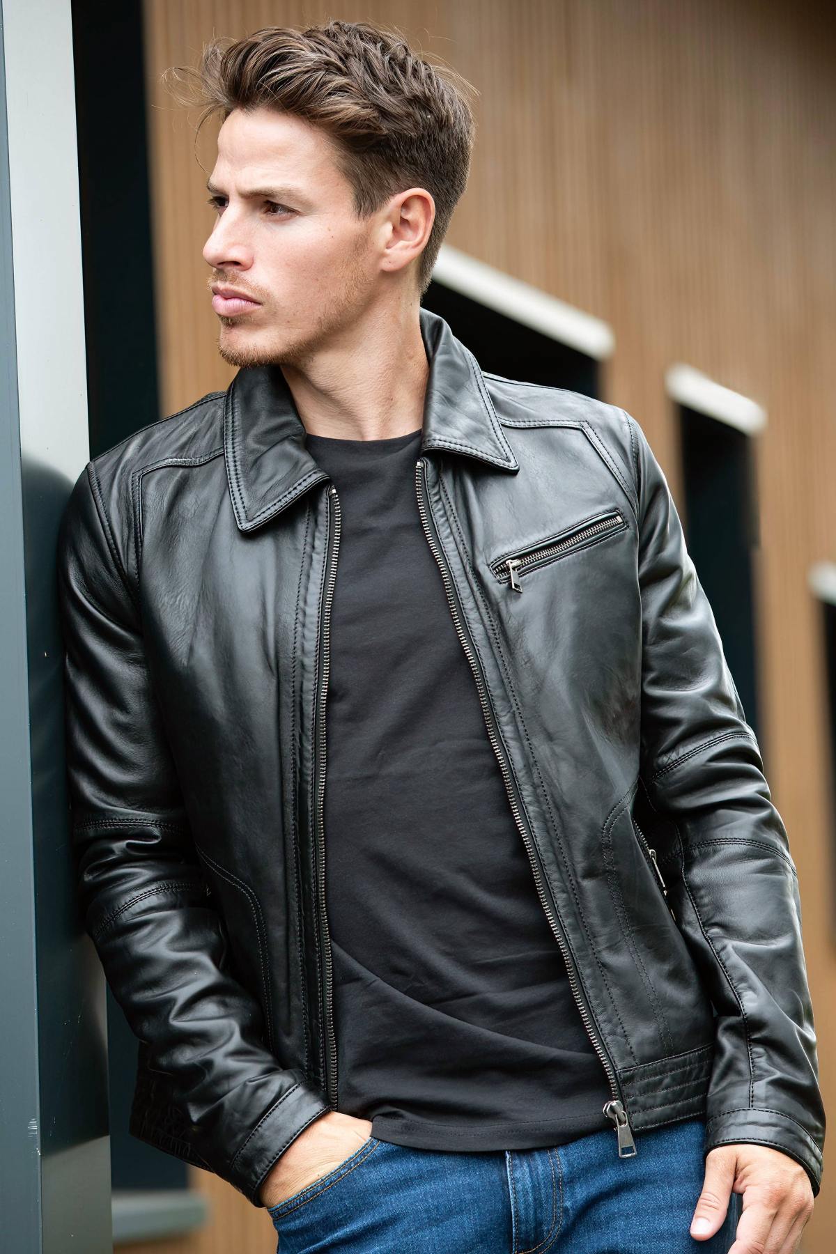 Classic Black Redskins Leather Jacket - Image n°1