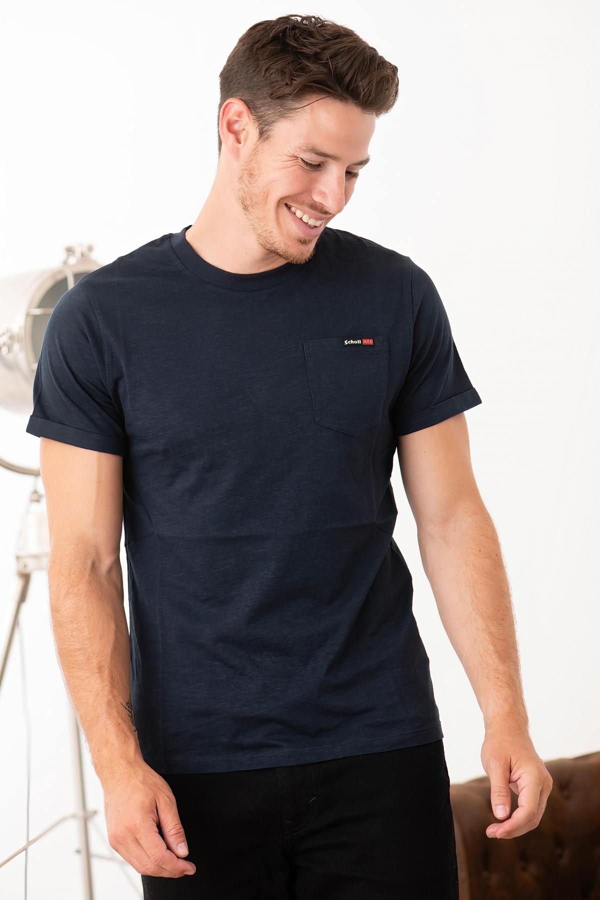 Navy blue cotton T-shirt - Image n°1