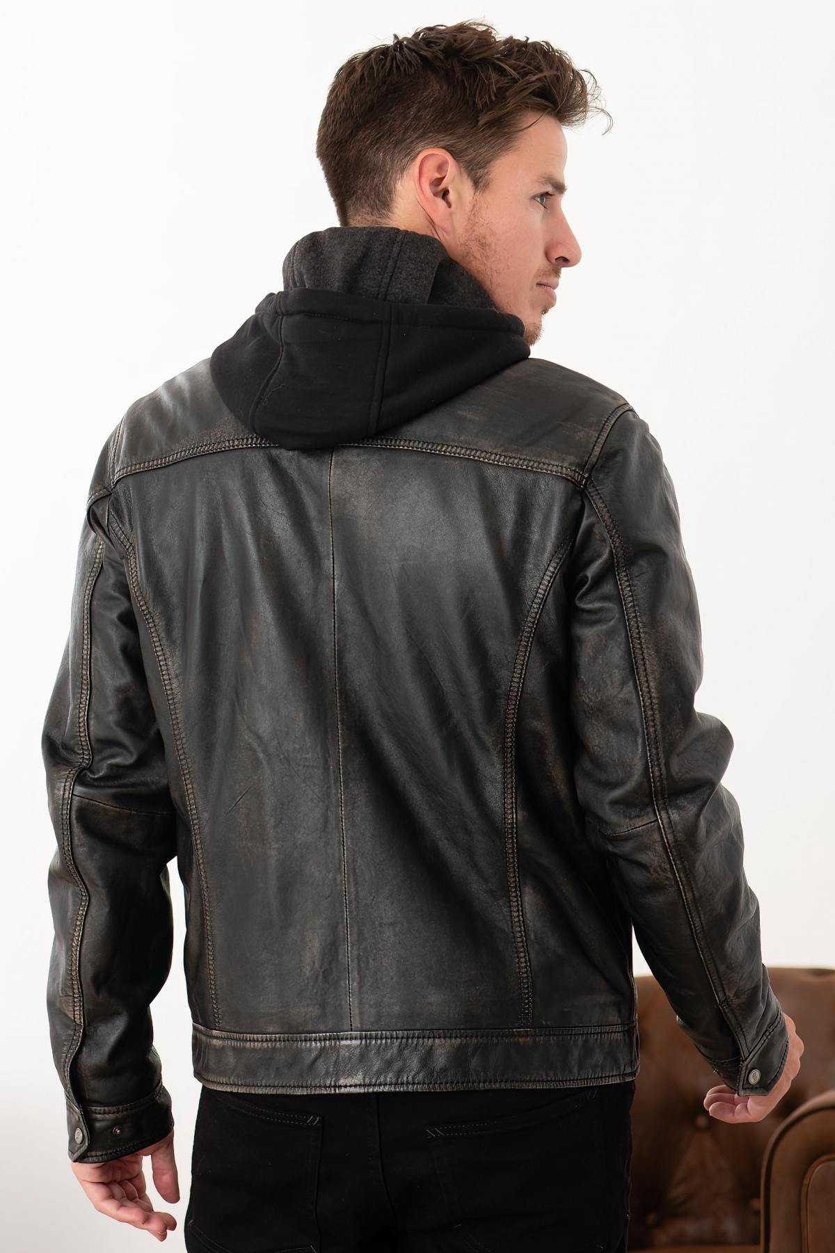 Distressed hooded leather jacket - Image n°3