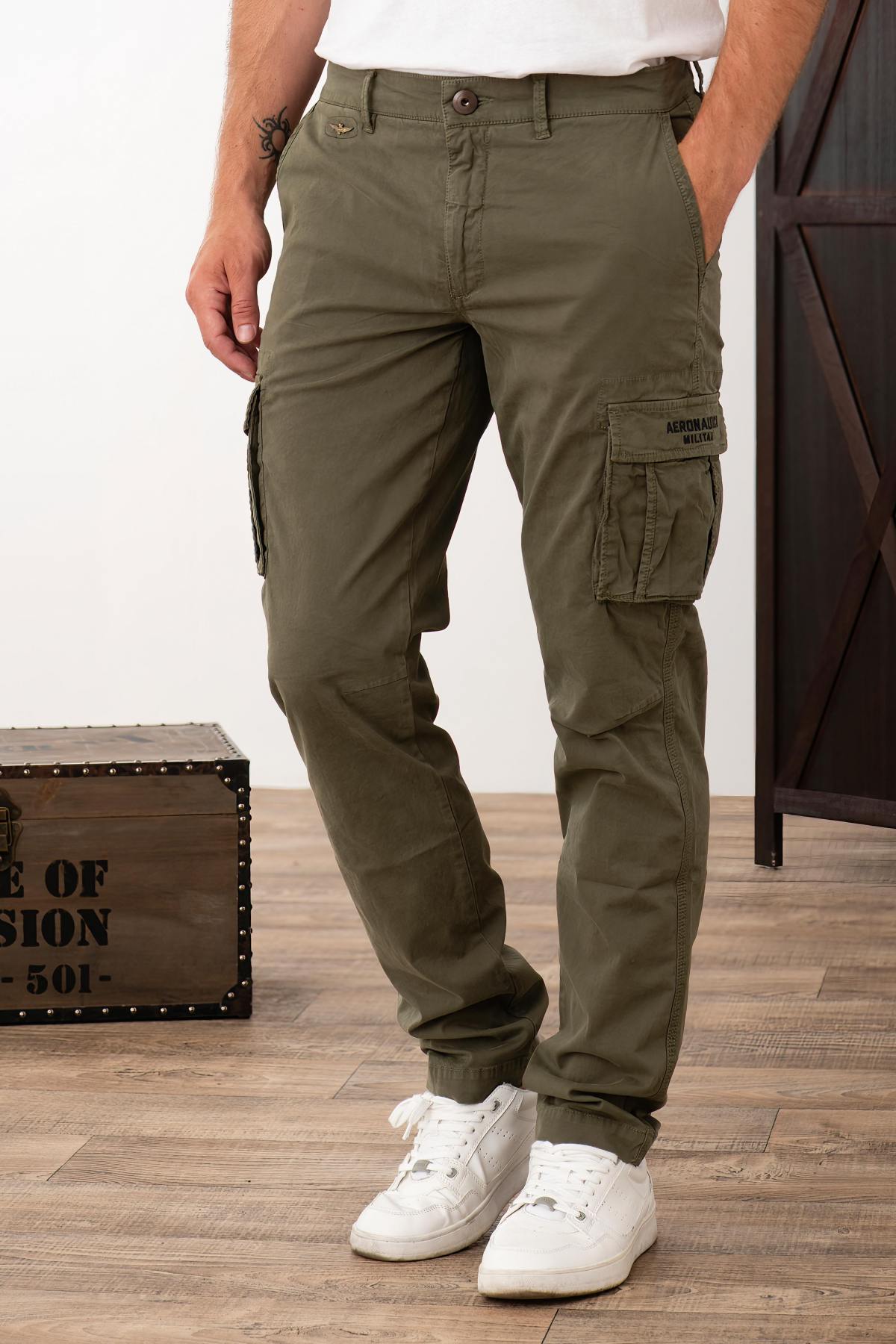 Khaki green army style pants - Image n°1