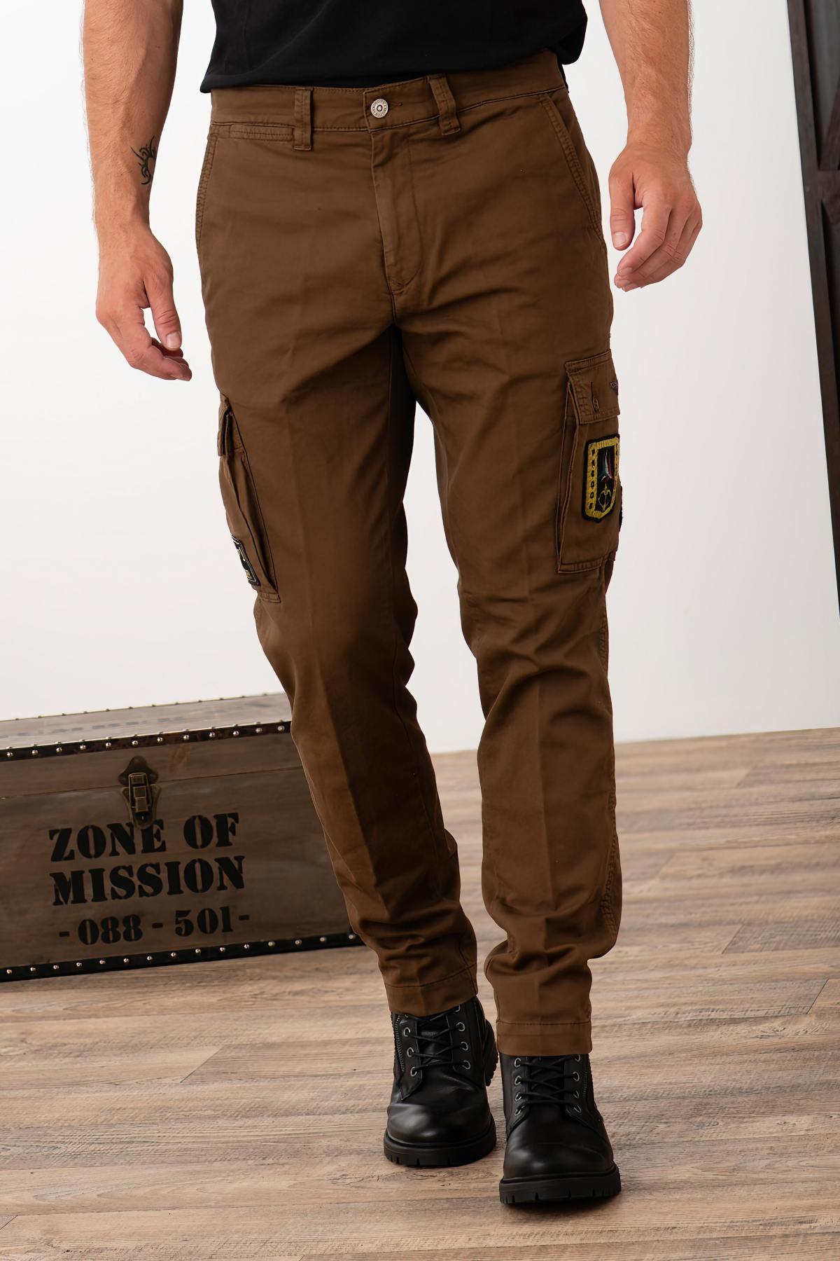 Chocolate-colored army style pants - Image n°1