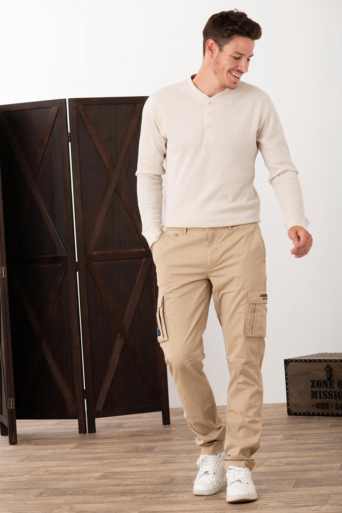 Beige army style pants for men - Image n°3