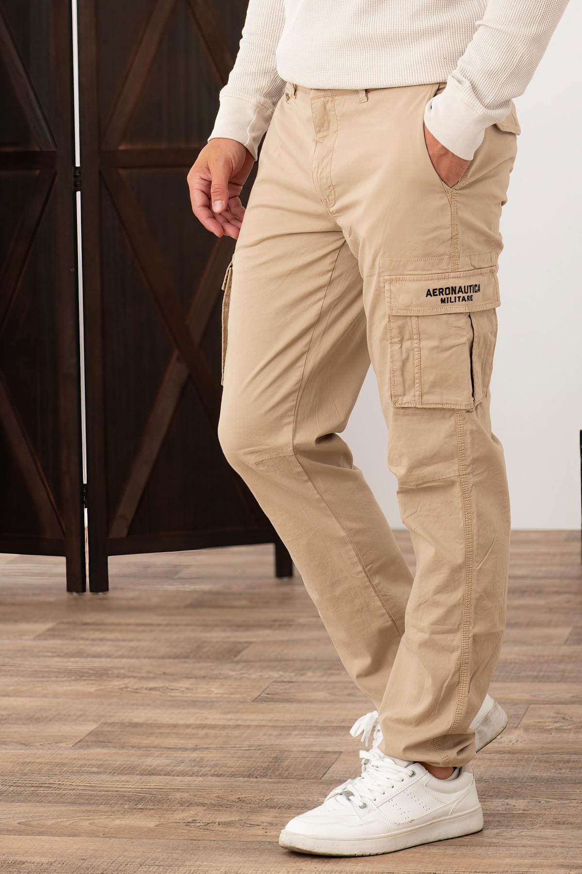 Beige army style pants for men - Image n°1