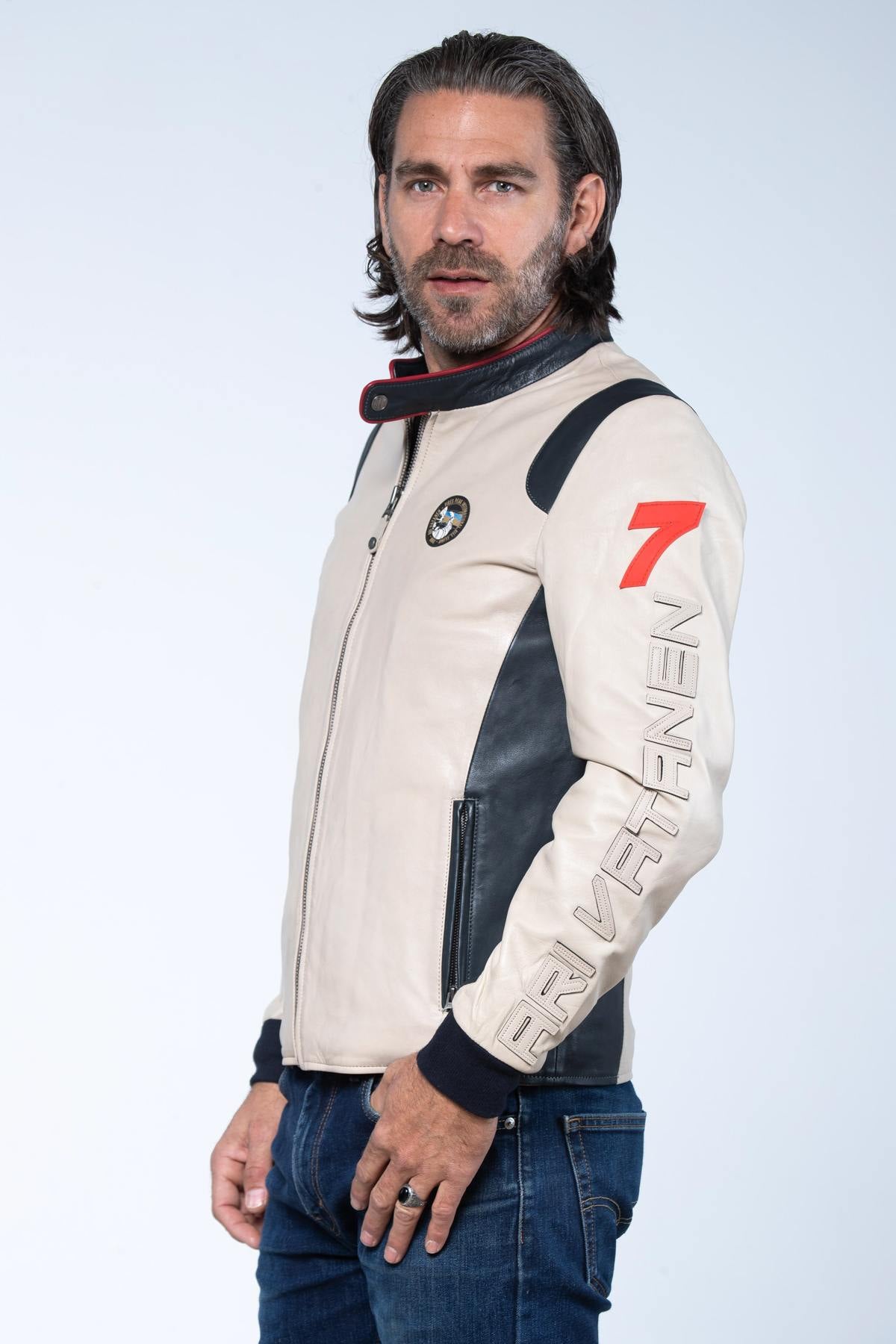 Ari Vatanen ecru racing leather jacket - Image n°9