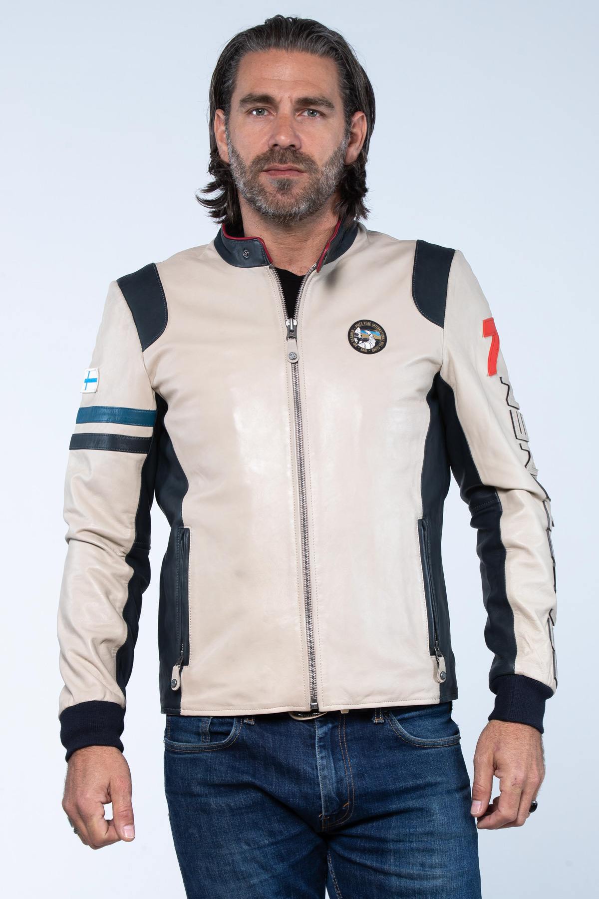 Ari Vatanen ecru racing leather jacket - Image n°6