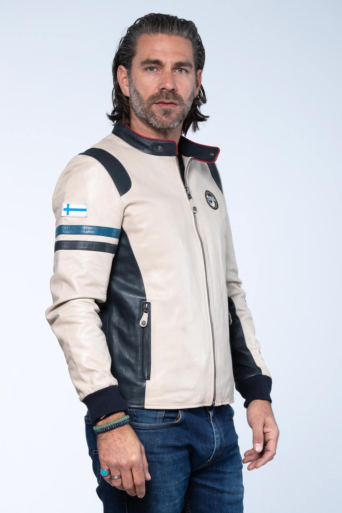 Ari Vatanen ecru racing leather jacket - Image n°7