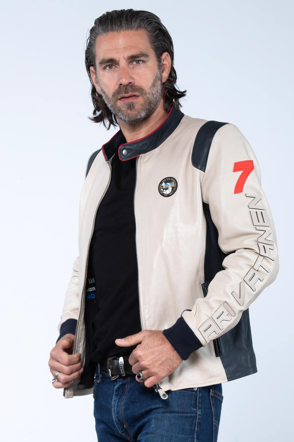 Ari Vatanen ecru racing leather jacket - Image n°2