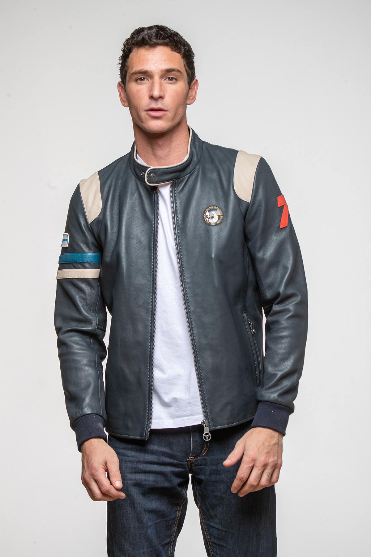 Ari Vatanen navy blue racing leather jacket - Image n°8