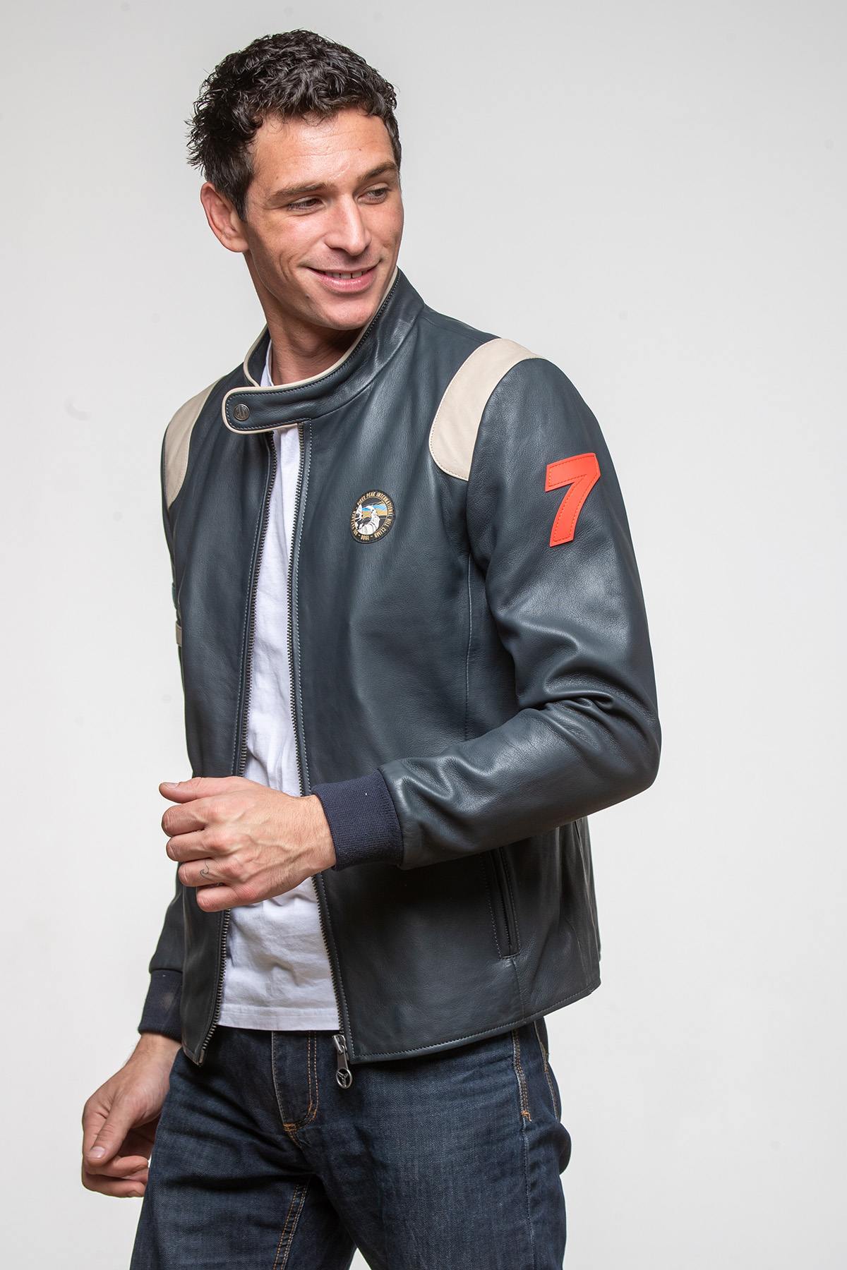 Ari Vatanen navy blue racing leather jacket - Image n°5