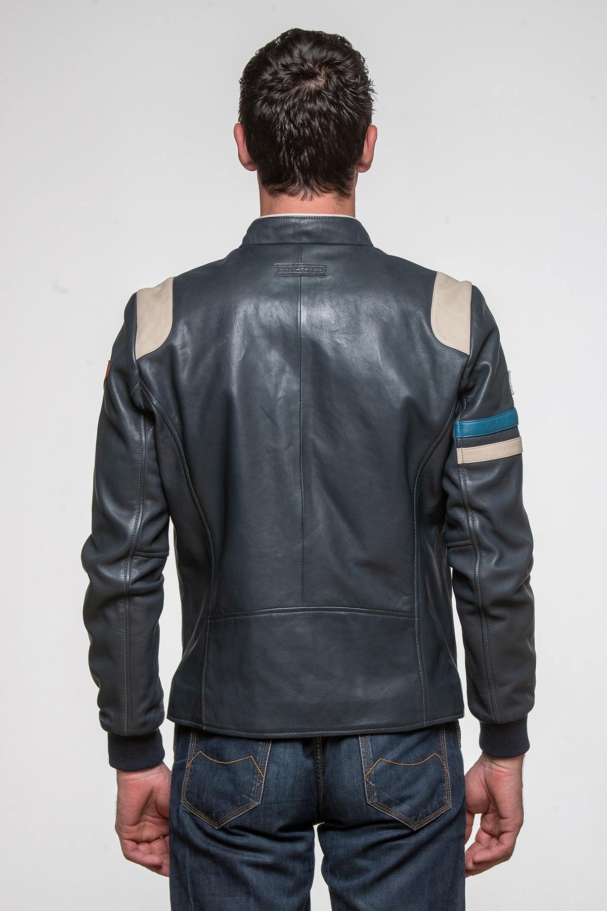 Ari Vatanen navy blue racing leather jacket - Image n°6