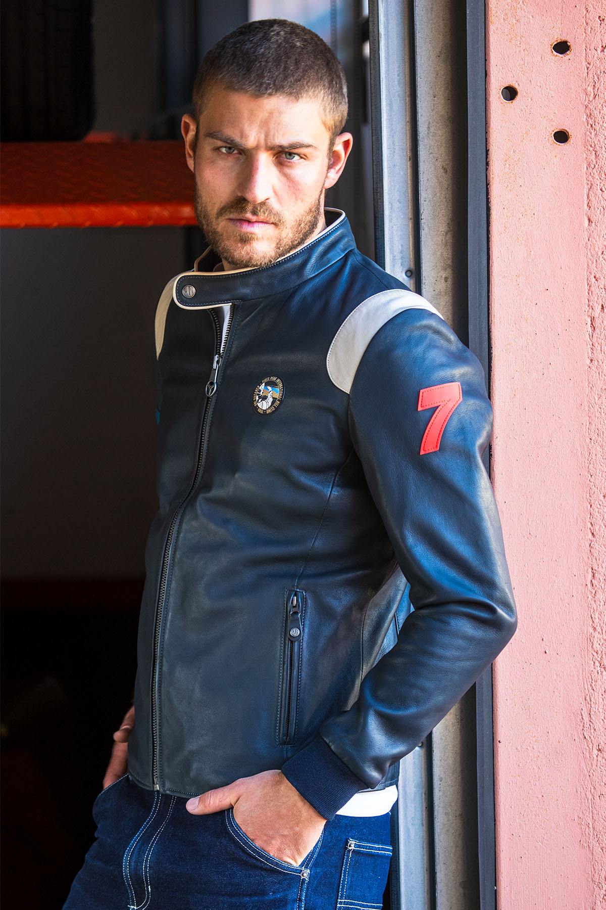 Ari Vatanen navy blue racing leather jacket - Image n°2