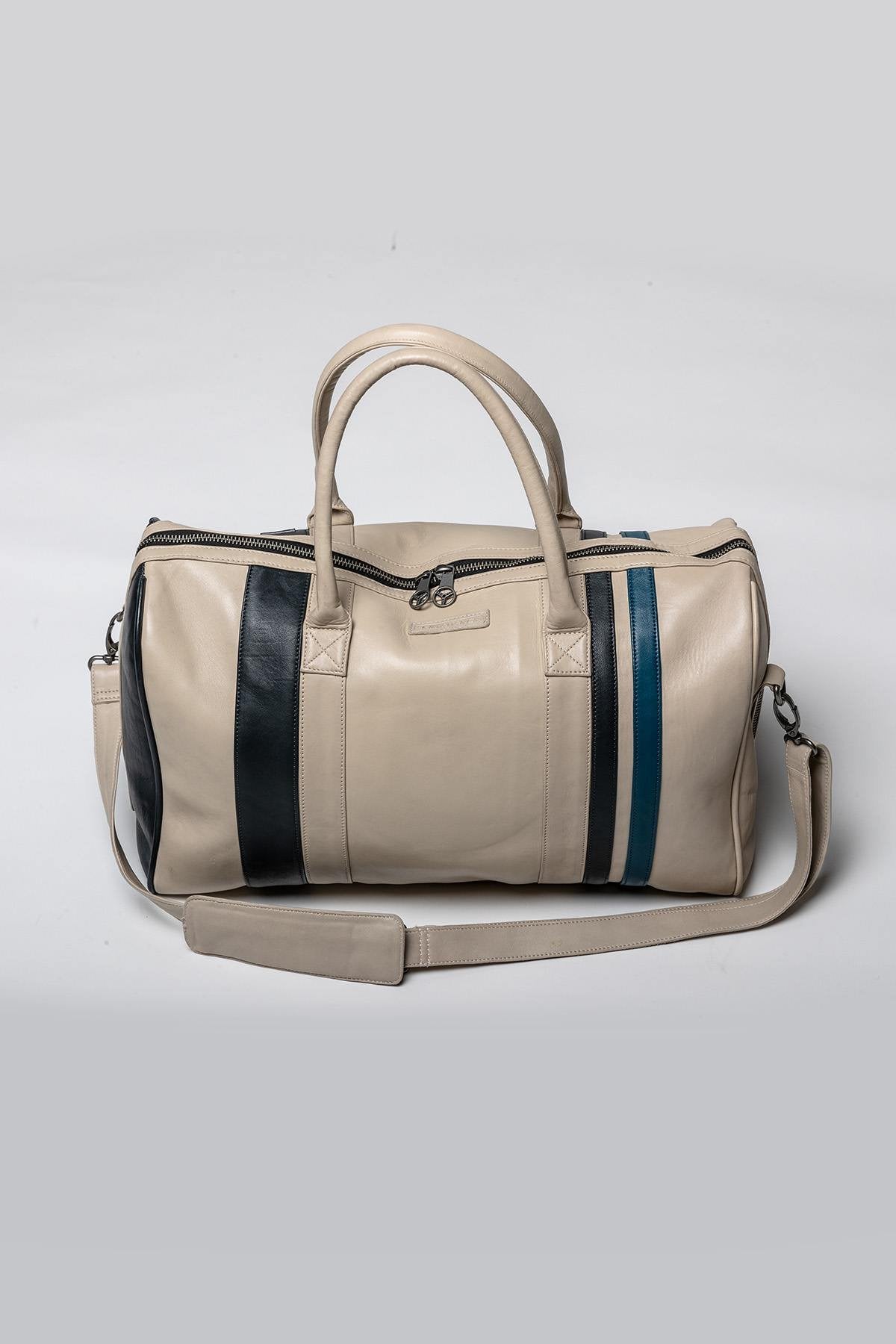 Ari Vatanen ecru racing leather travel bag - Image n°4