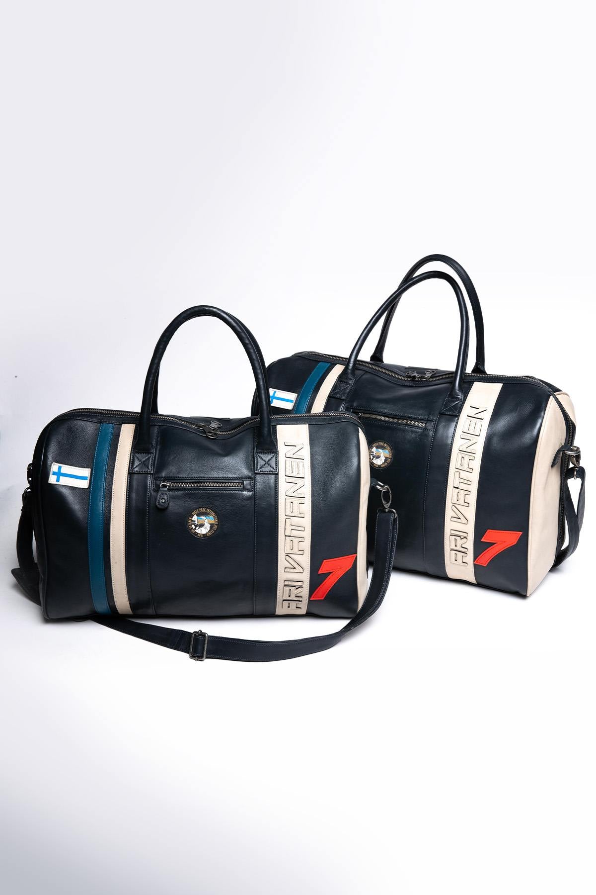 Ari Vatanen navy blue racing leather travel bag - Image n°5