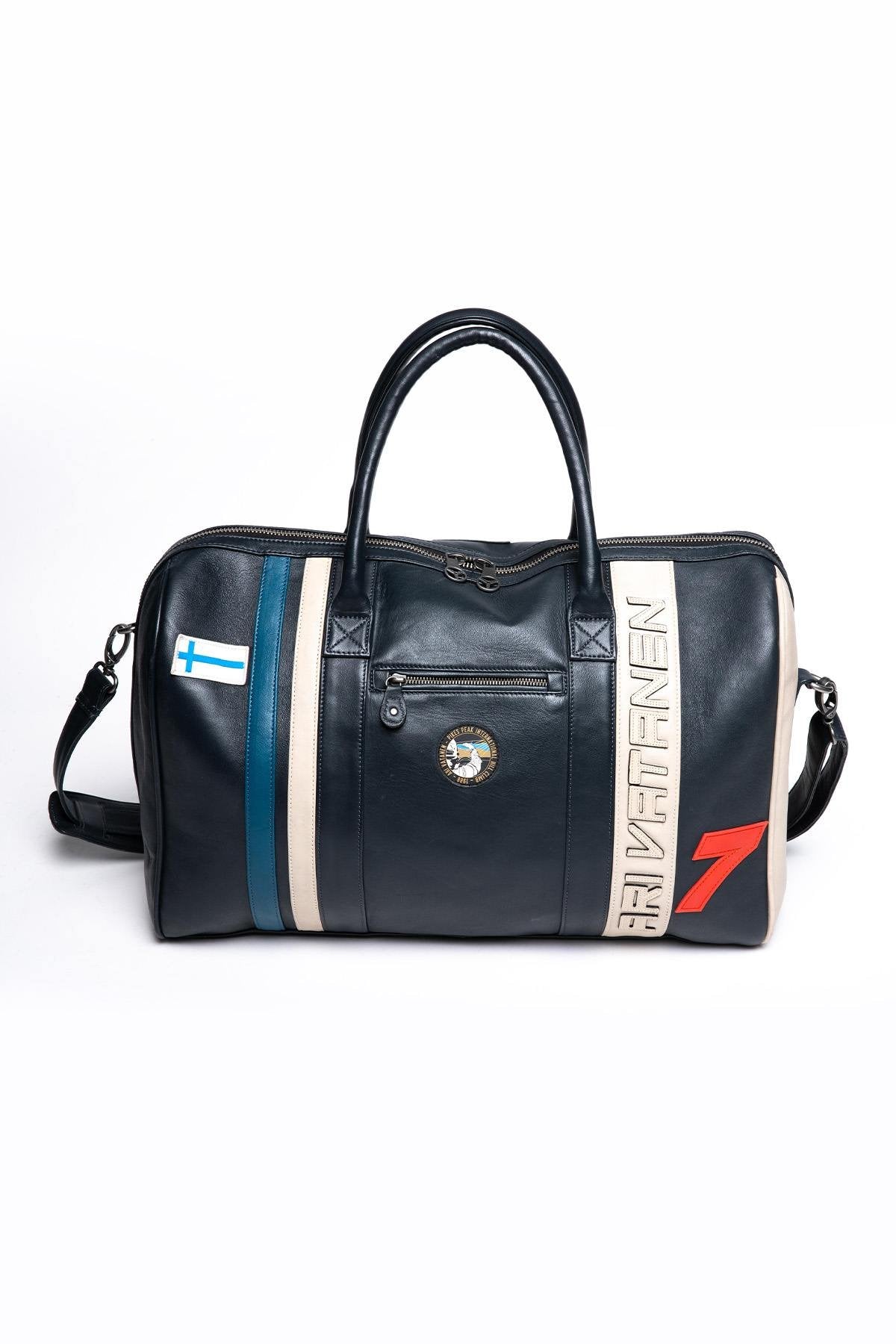 Ari Vatanen navy blue racing leather travel bag - Image n°1