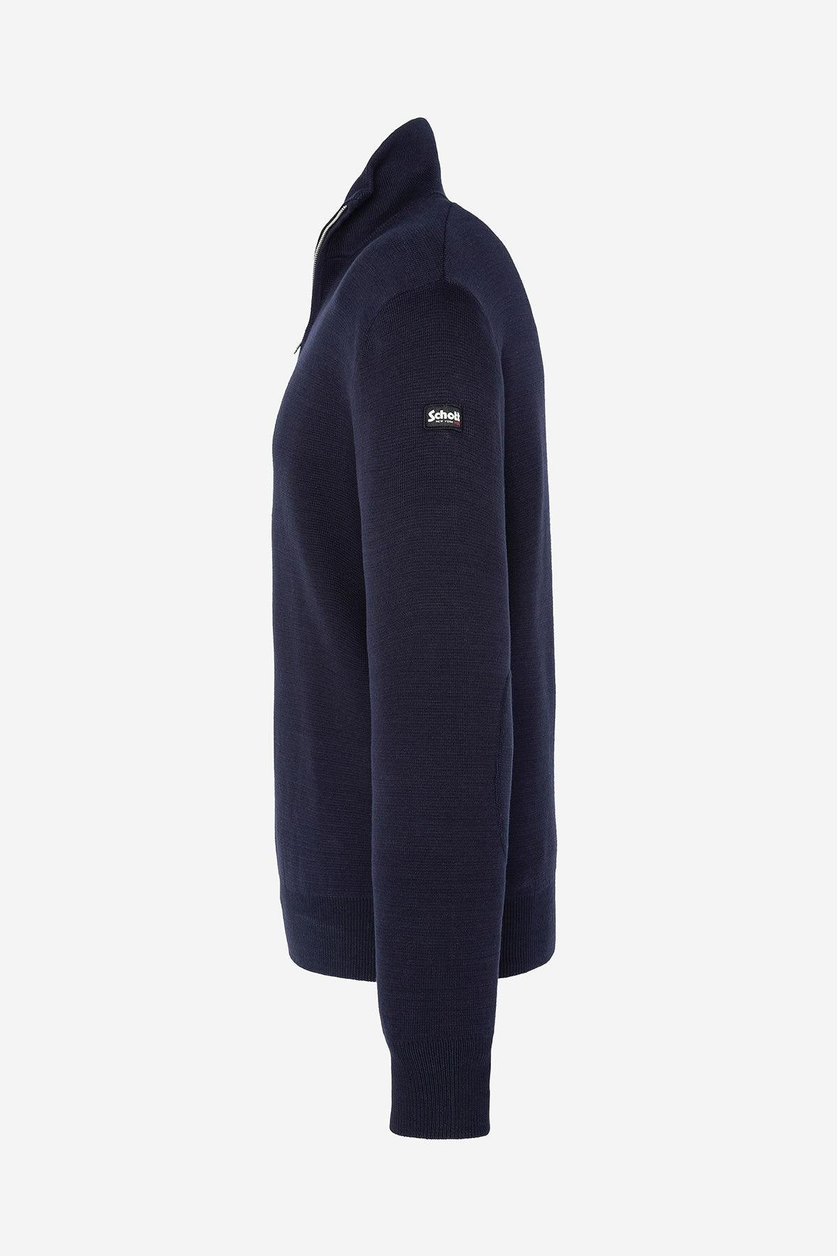 Navy blue cotton zip-neck sweater - Image n°3