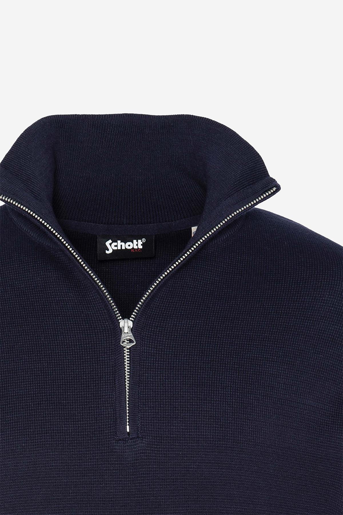 Navy blue cotton zip-neck sweater - Image n°2