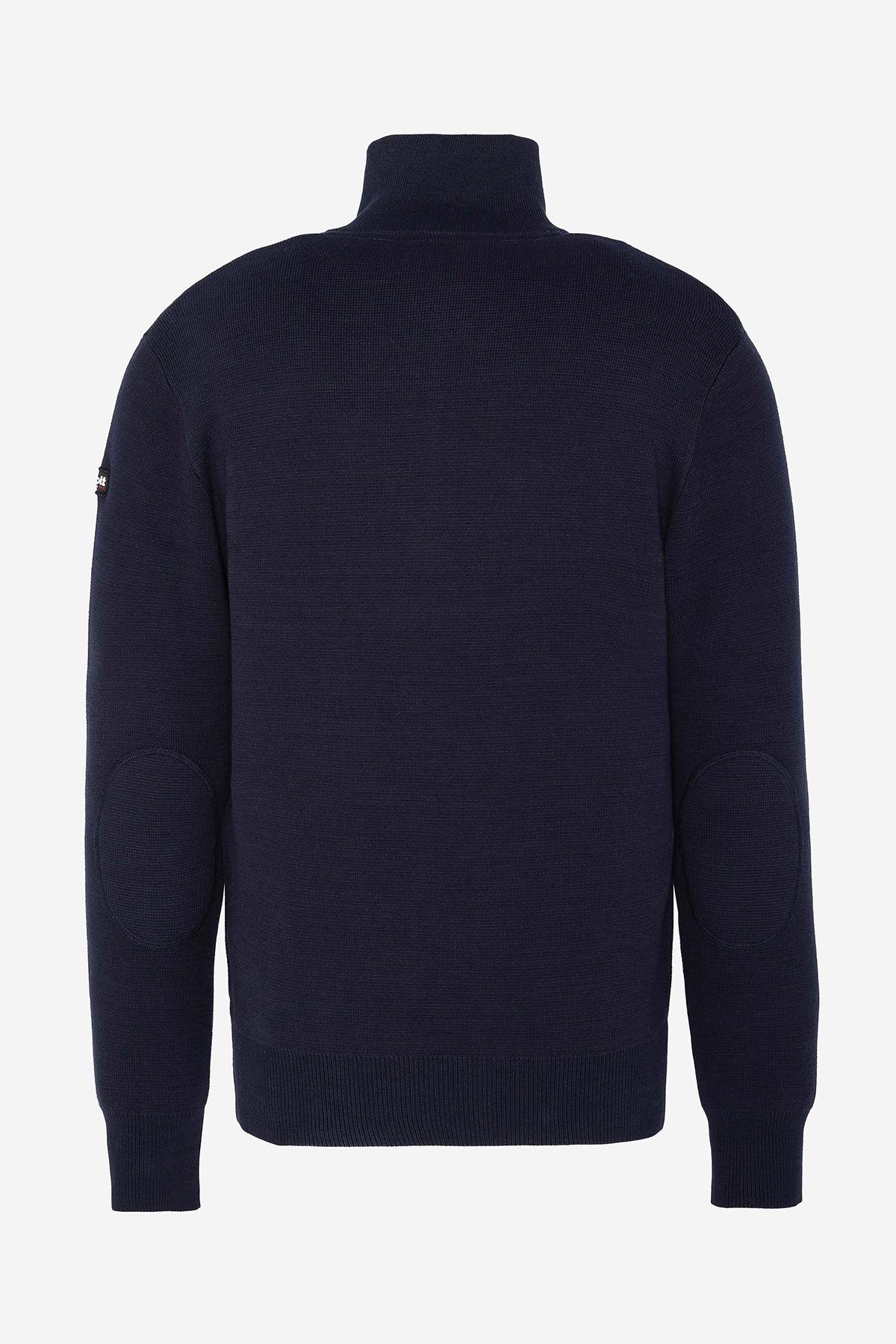 Navy blue cotton zip-neck sweater - Image n°4