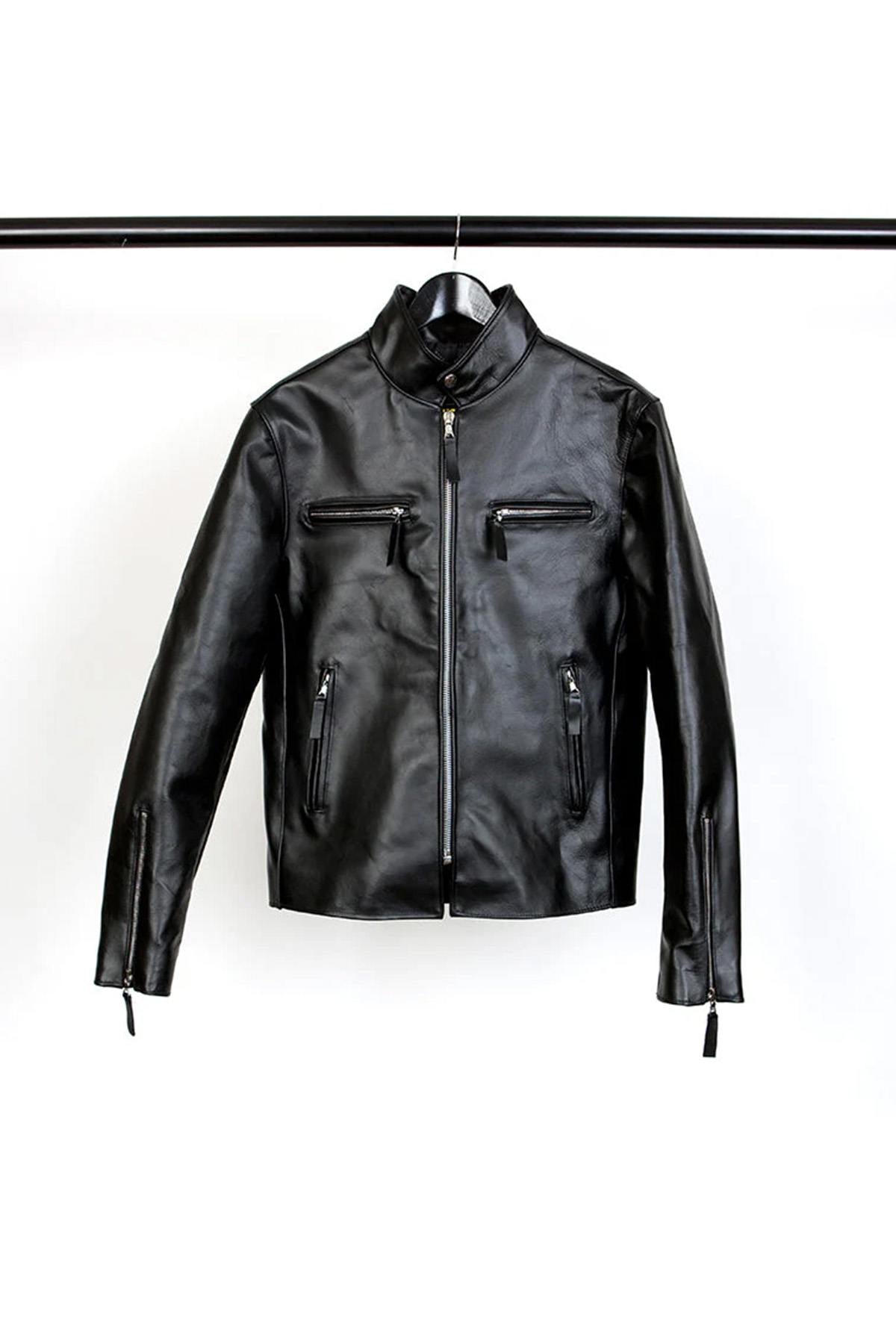 Leather jacket with biker collar, iconic model - Image n°5