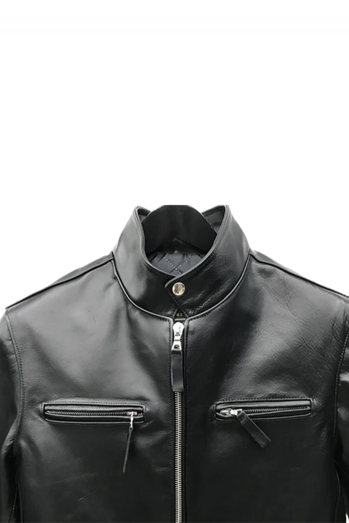 Leather jacket with biker collar, iconic model - Image n°4