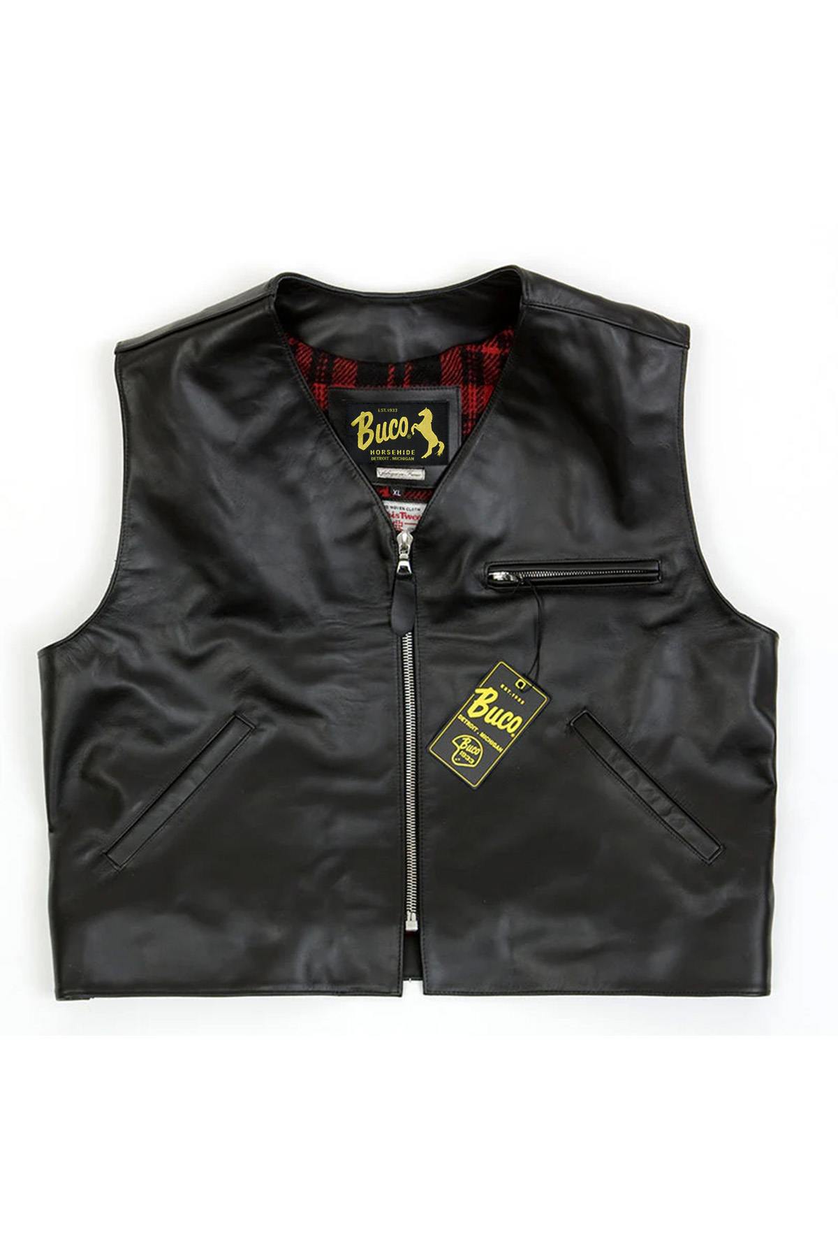 Black horse leather biker vest - Image n°1