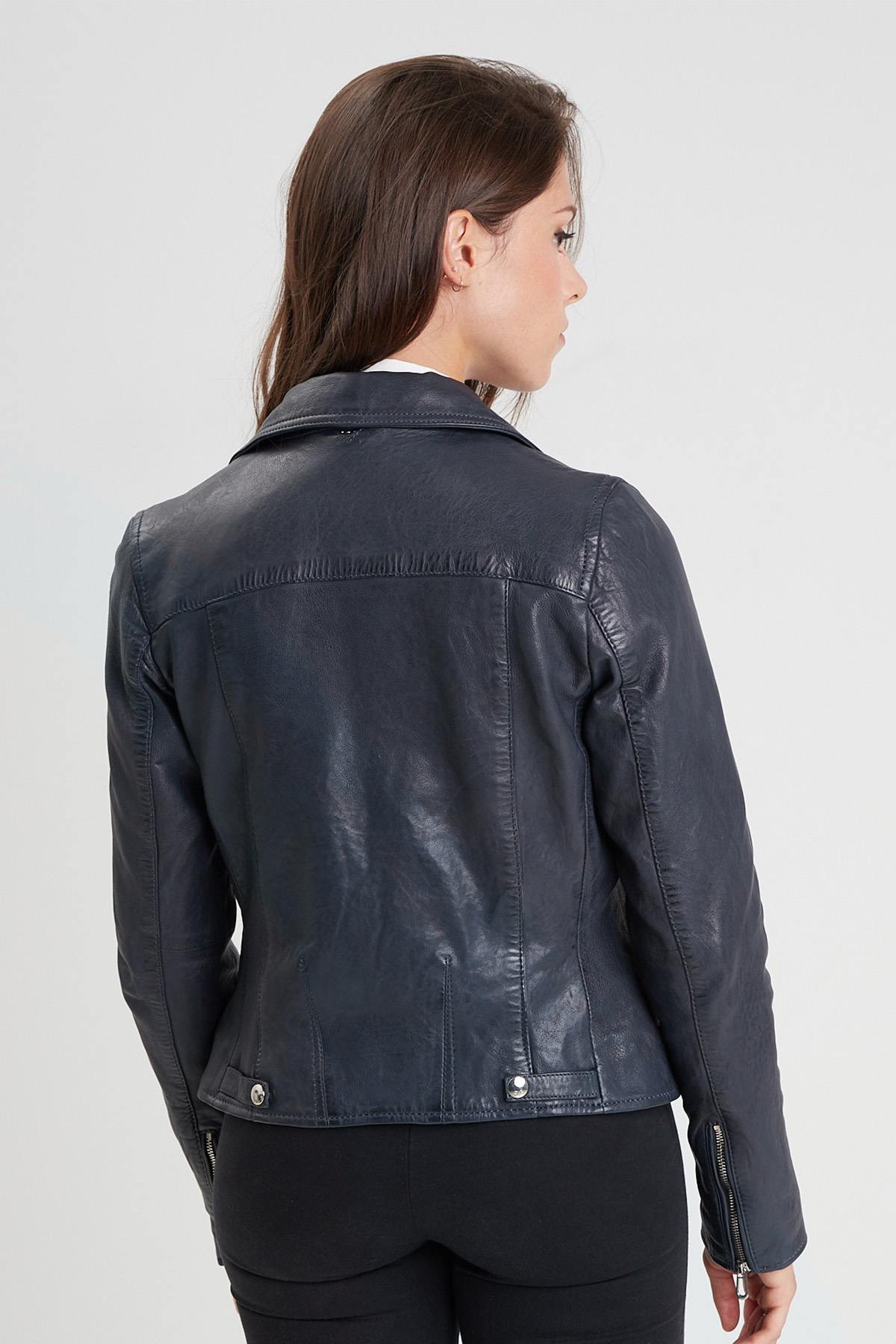 Navy blue perf style leather jacket - Image n°3