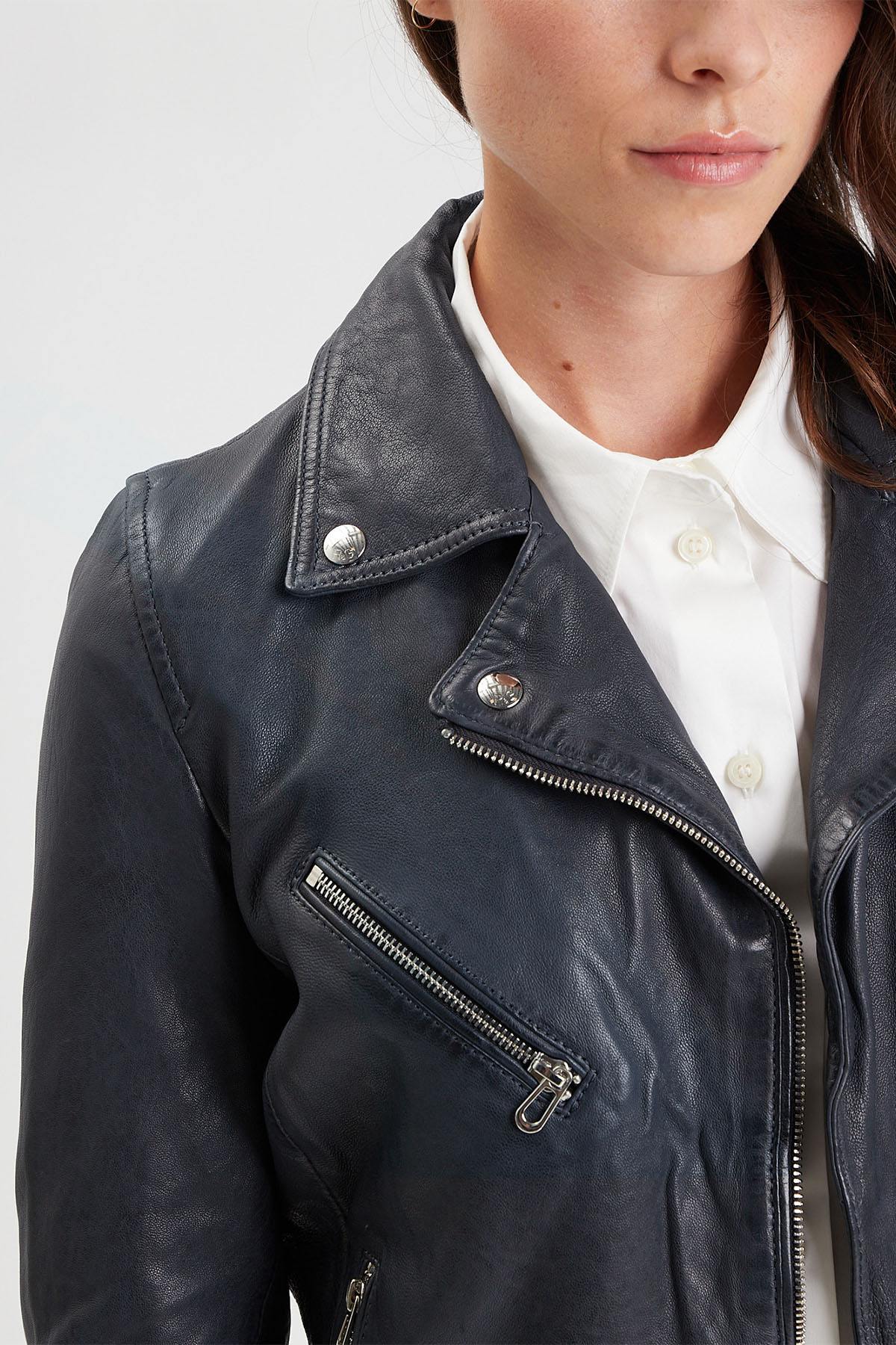 Navy blue perf style leather jacket - Image n°4