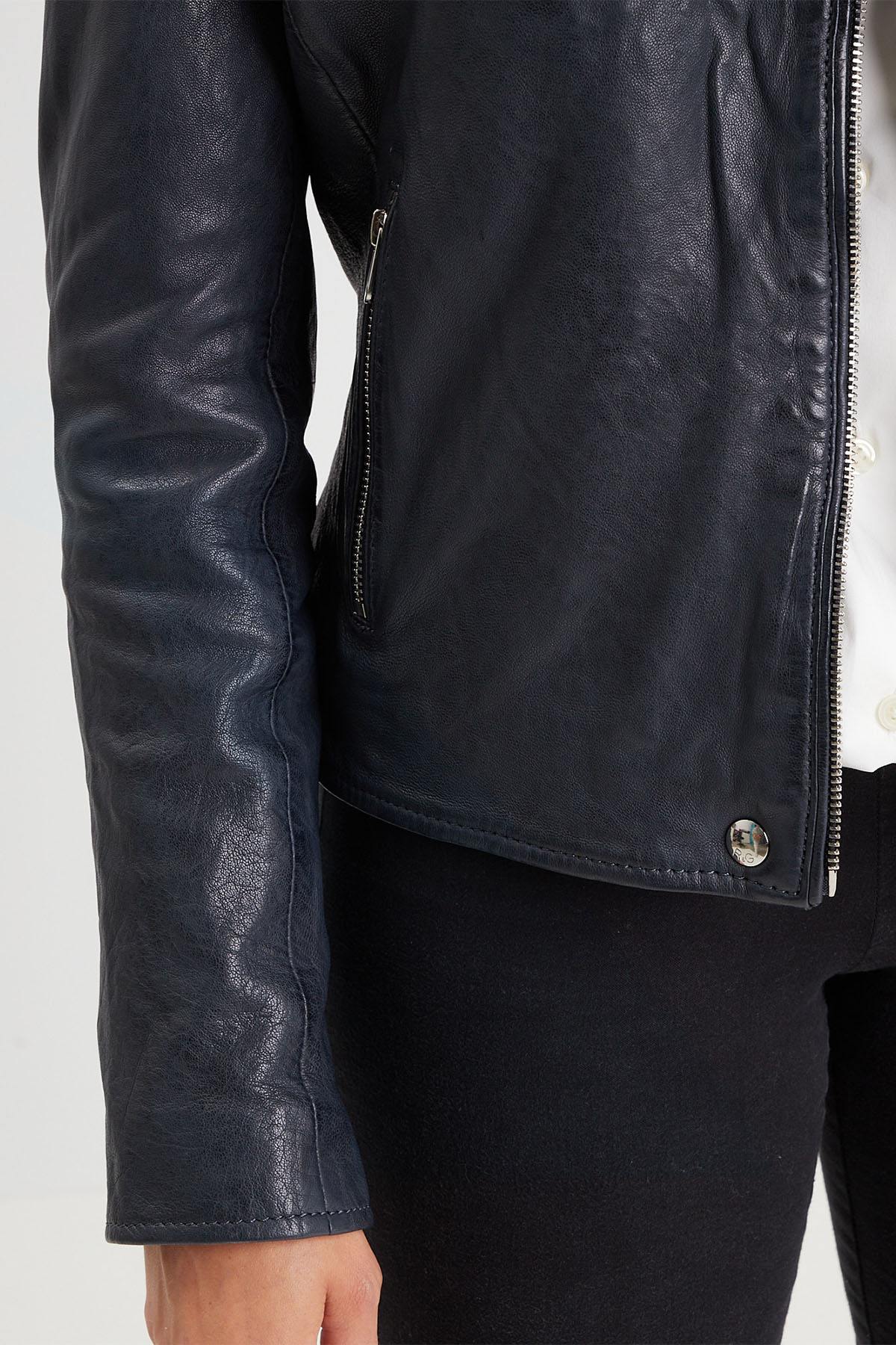 Navy blue perf style leather jacket - Image n°5