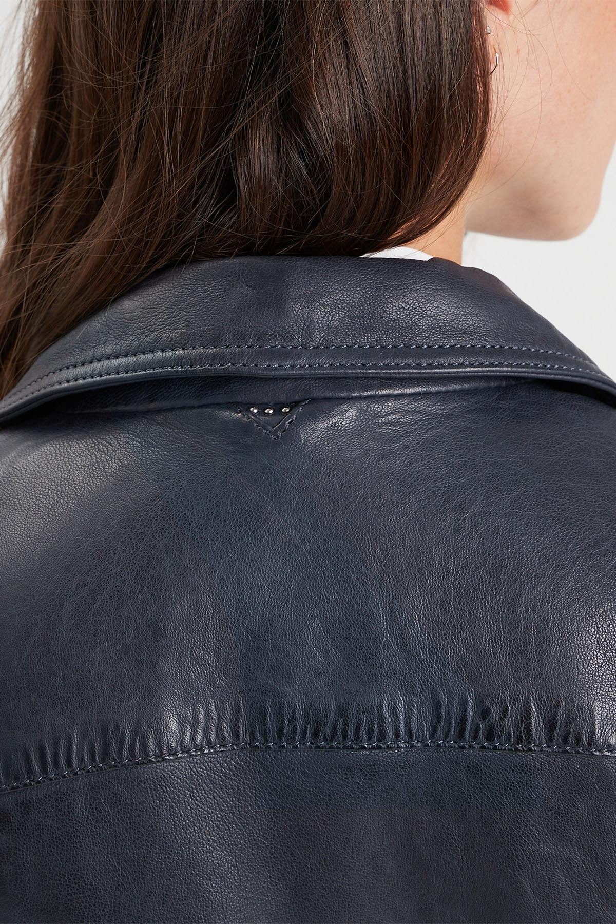 Navy blue perf style leather jacket - Image n°6