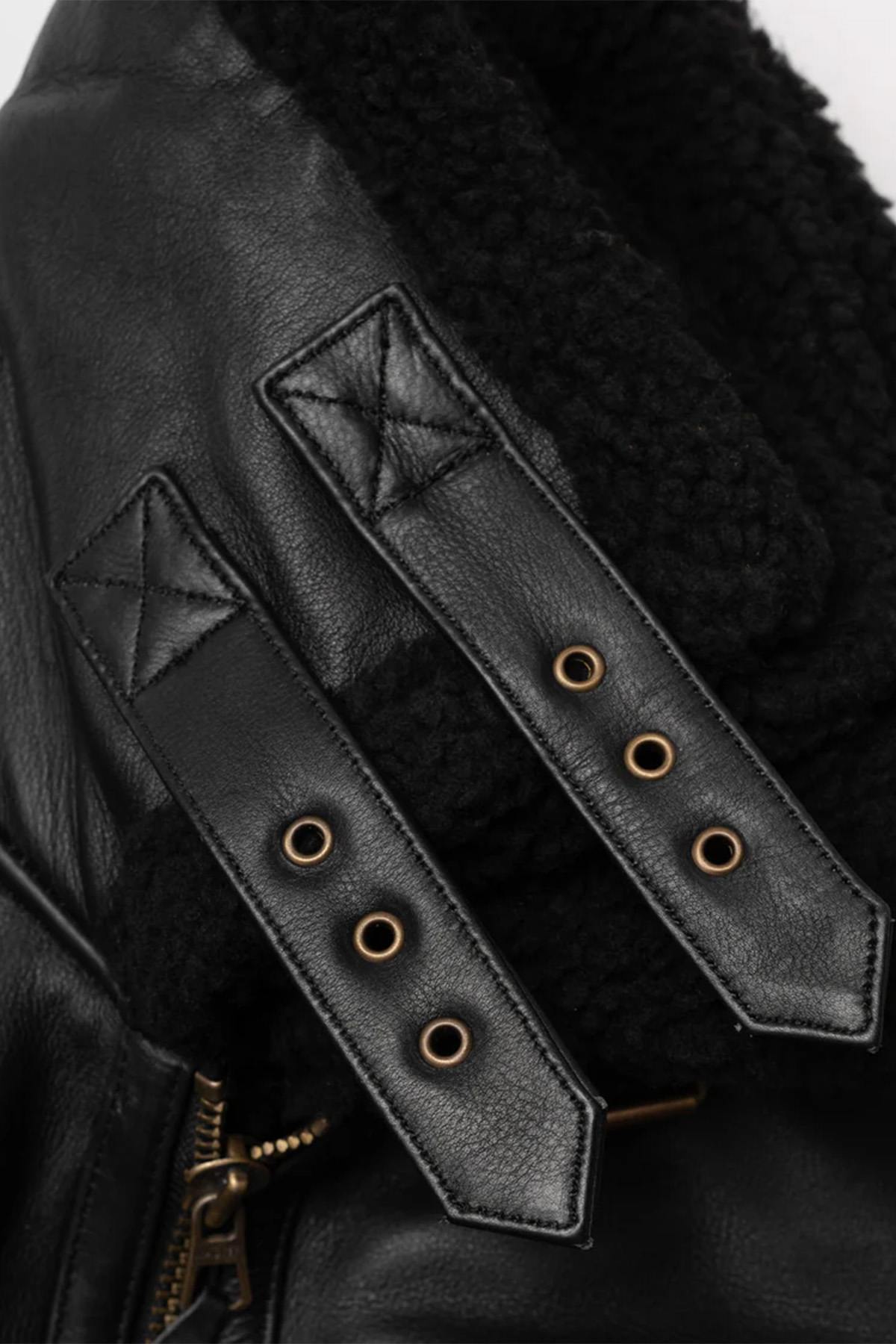 Black thick leather bomber jacket - Image n°6