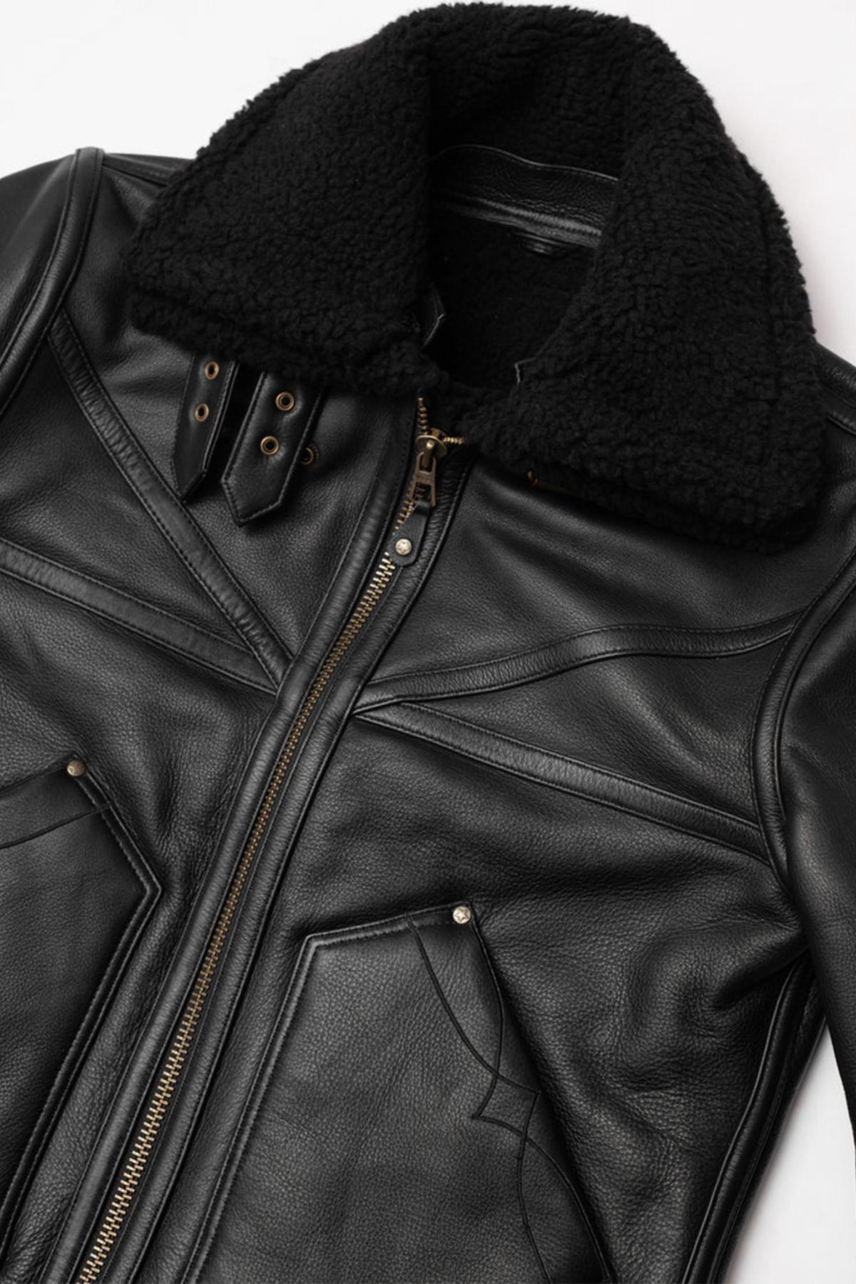 Black thick leather bomber jacket - Image n°7