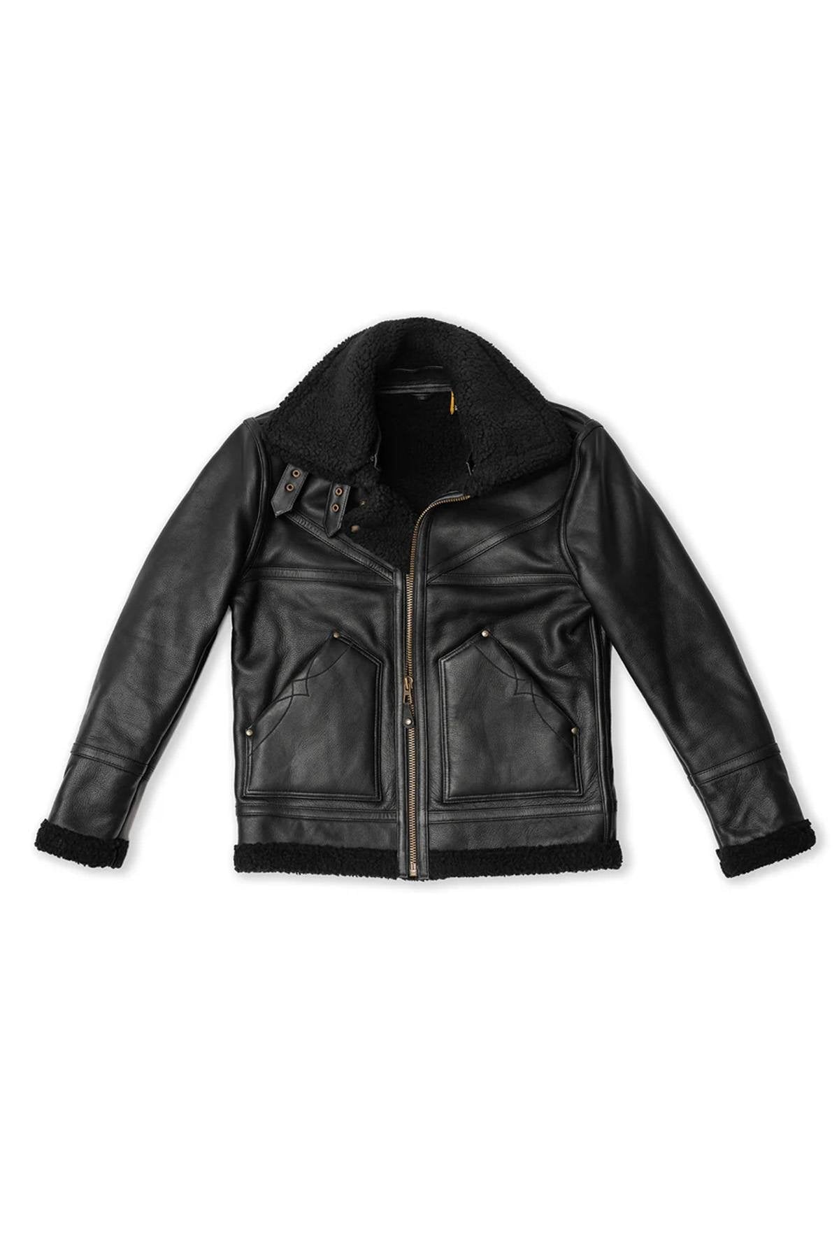 Black thick leather bomber jacket - Image n°10