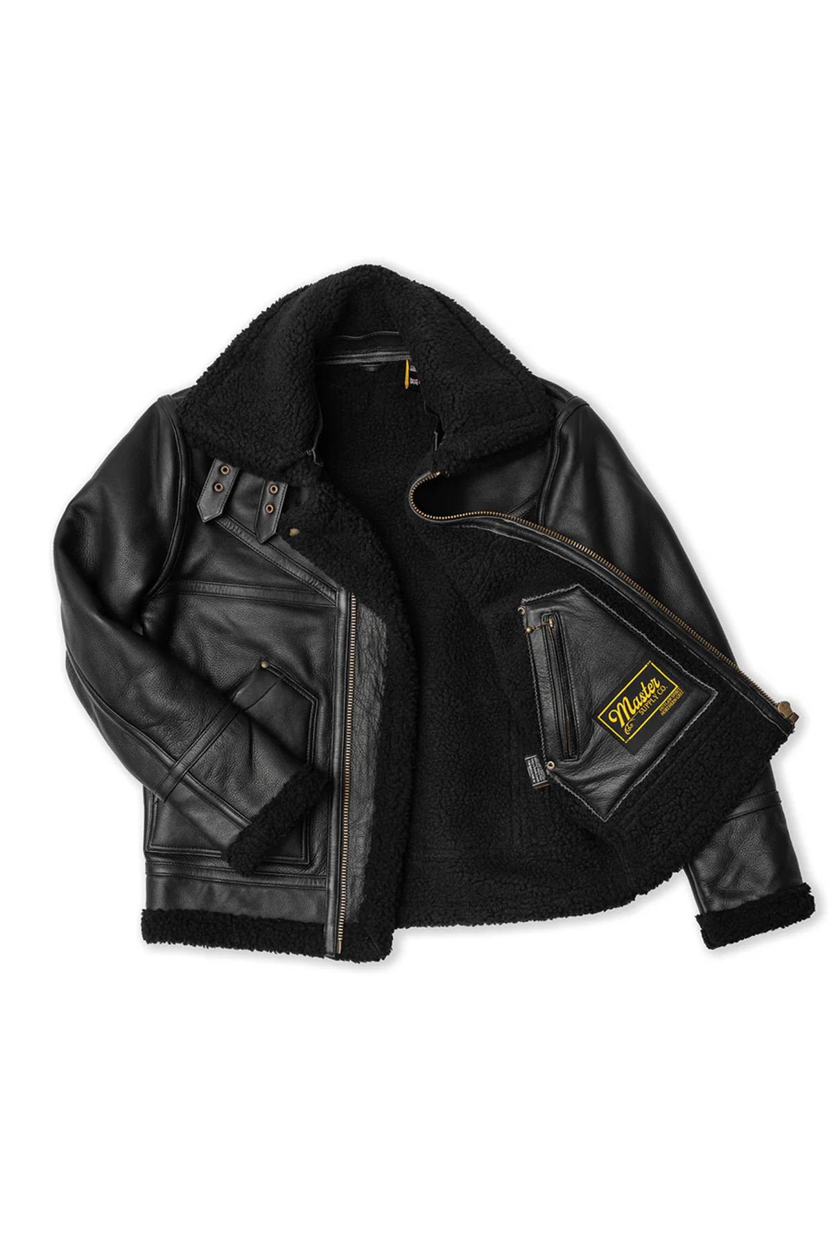 Black thick leather bomber jacket - Image n°11