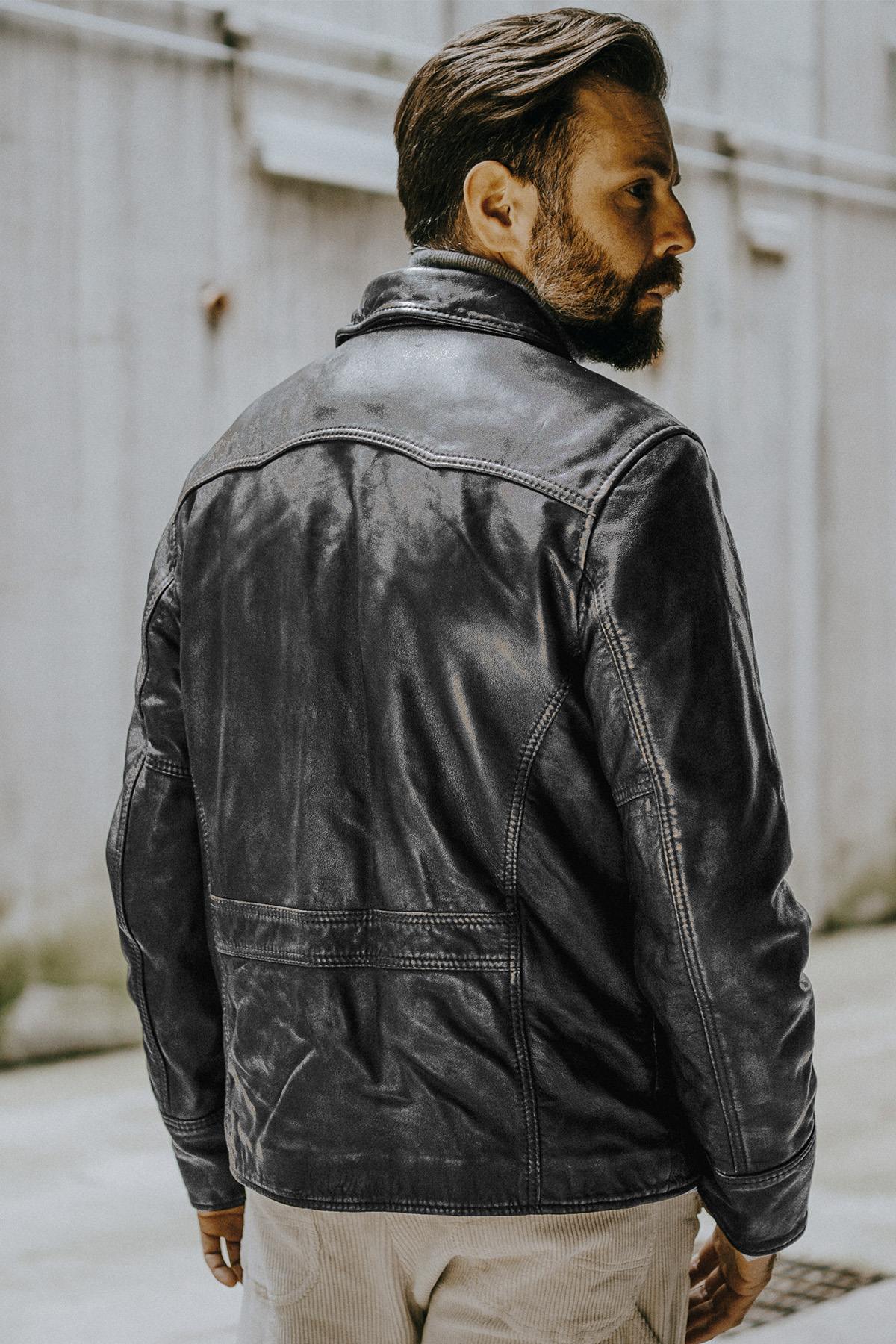 Vintage Black Leather Bomber Jacket - Image n°2