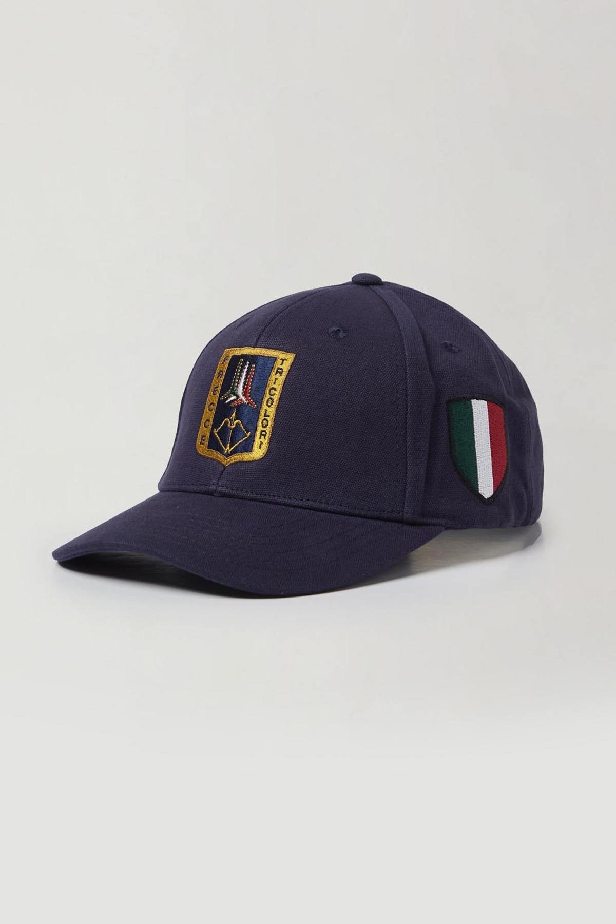 Navy blue cotton cap with emblem - Image n°1