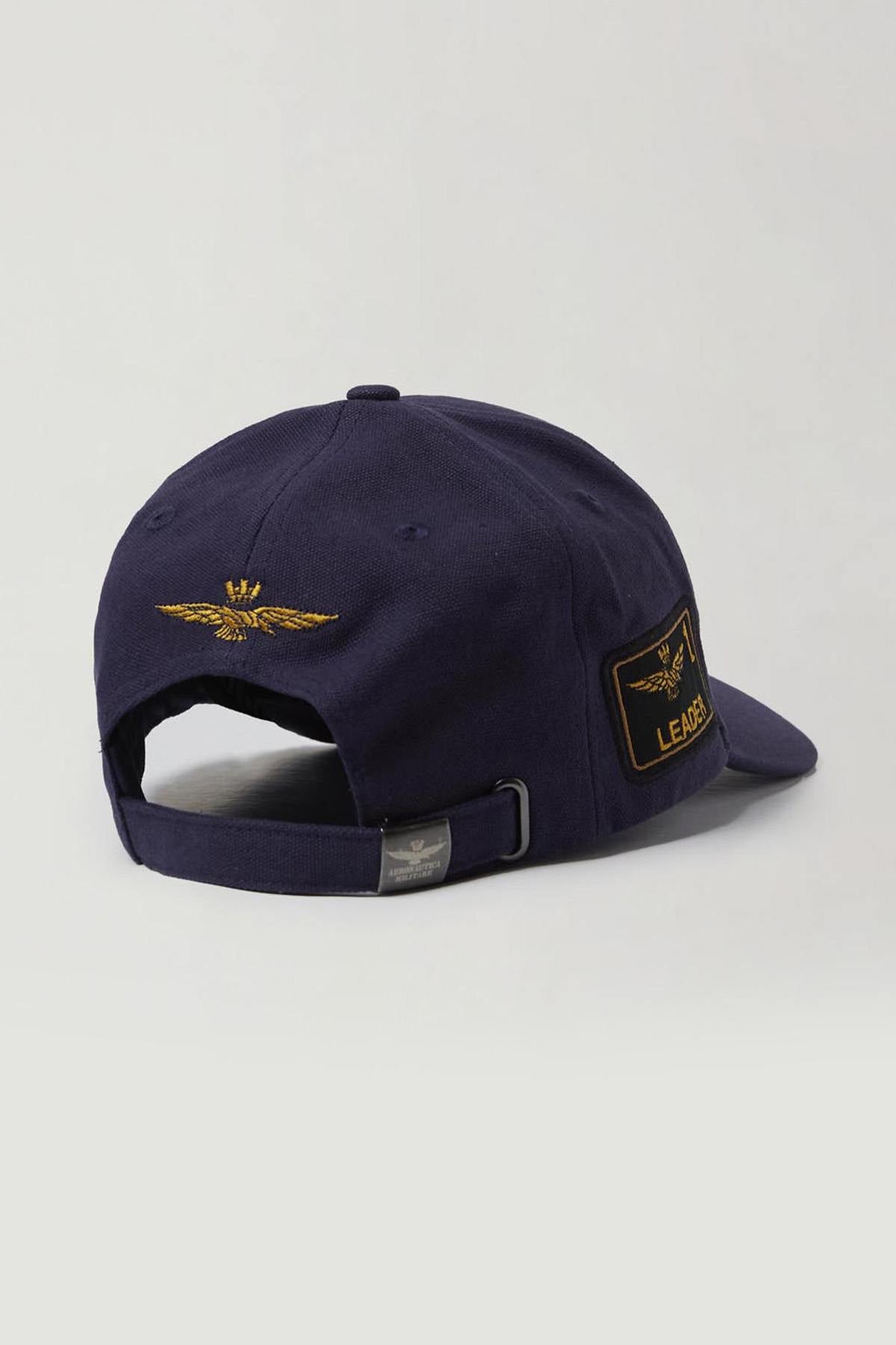 Navy blue cotton cap with emblem - Image n°2