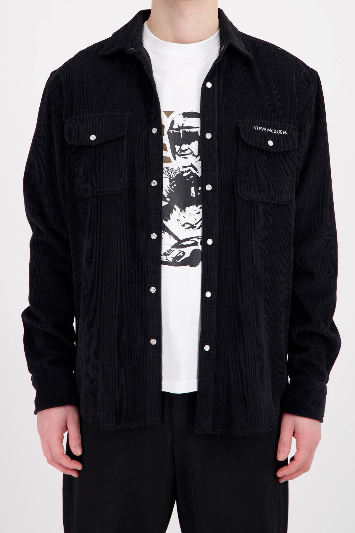 Black velvet effect overshirt - Image n°1