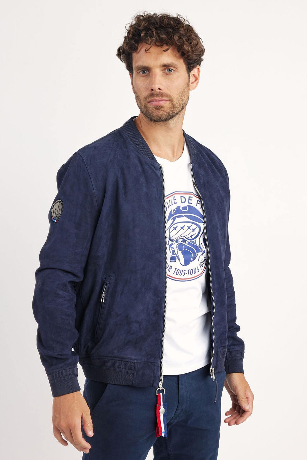 Navy blue suede leather teddy Patrouille de France - Image n°1