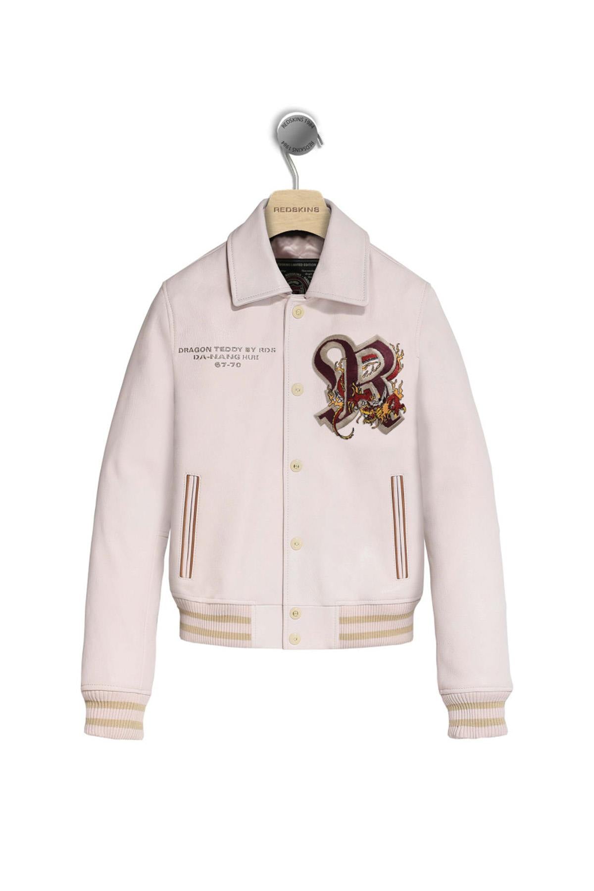 Teddy leather shirt collar embroidered light pink color - Image n°4