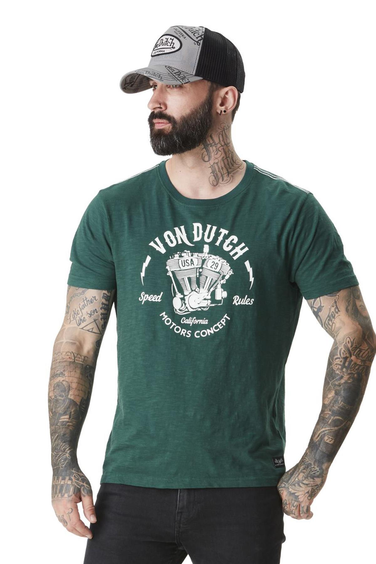 Green T-shirt with white print - Image n°1