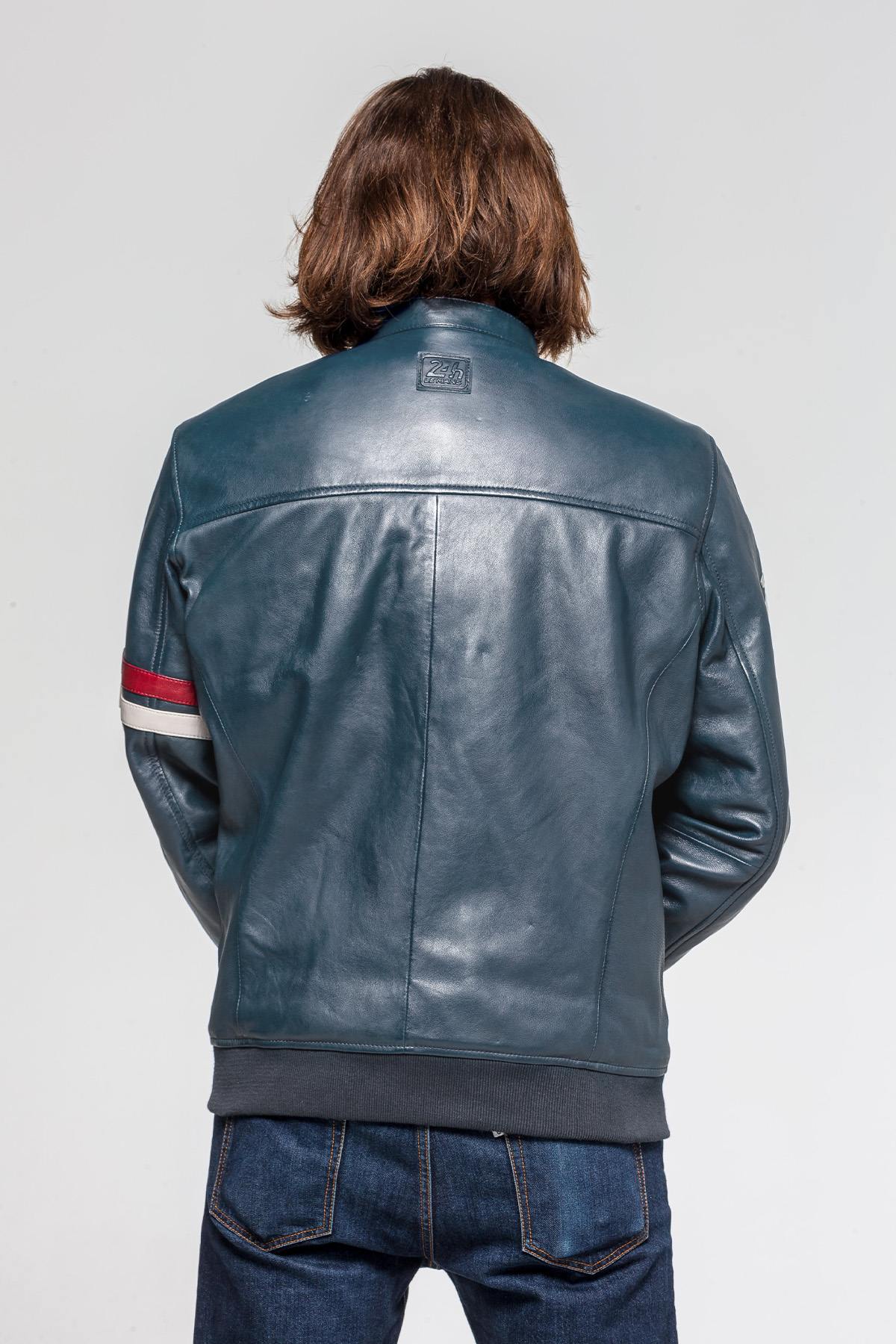 Blue jacket with biker collar and ribbed edges - Image n°6